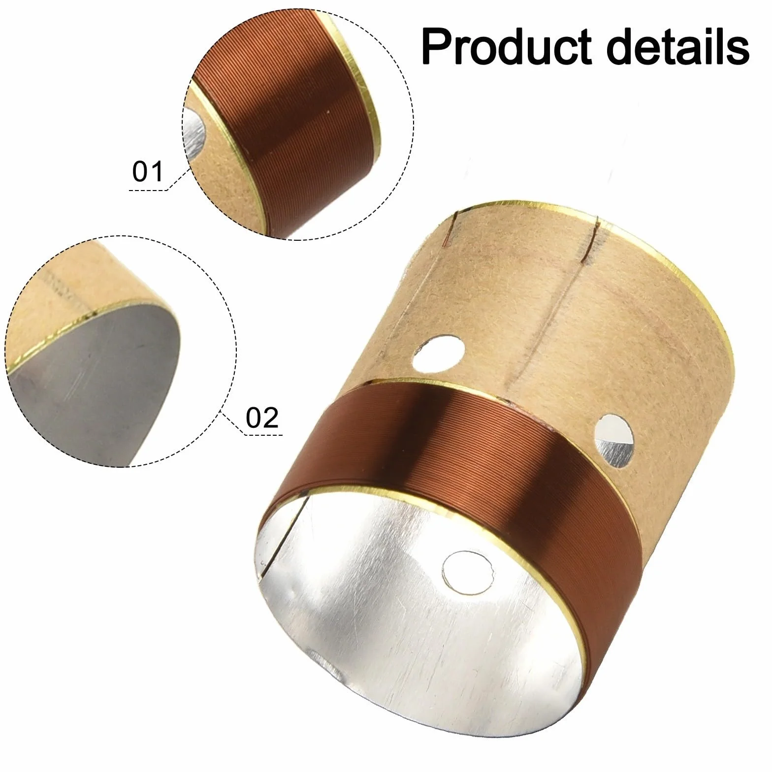 Lot de 2 bobines de fil de cuivre rond 2 couches pour haut-parleur basse 8 Ohm 25,5-75,5 mm