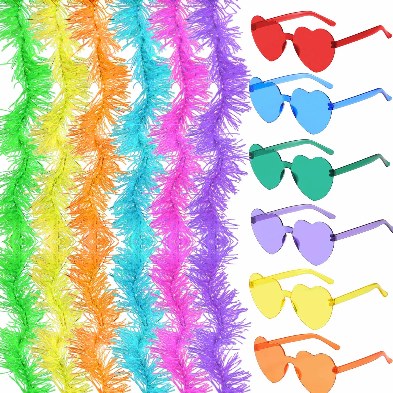 Lot de 12 boas en plumes avec lunettes de soleil sans monture pour femme Cosplay Halloween