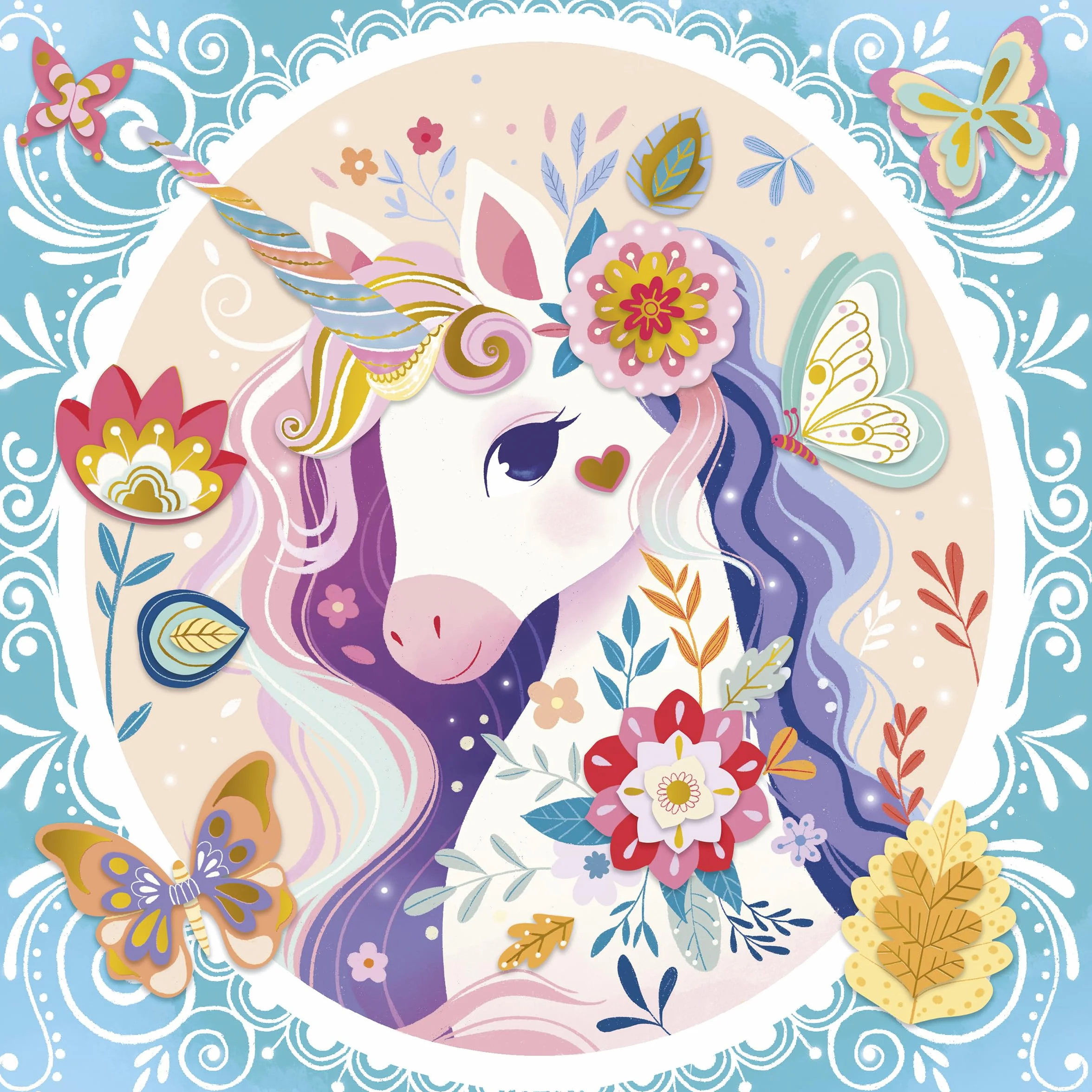 Janod Coffret Créatif Multi-Activités Licorne 13 Activités à Décorer Mosaïques Stickers Brillants Papier Doré Dès 6 Ans