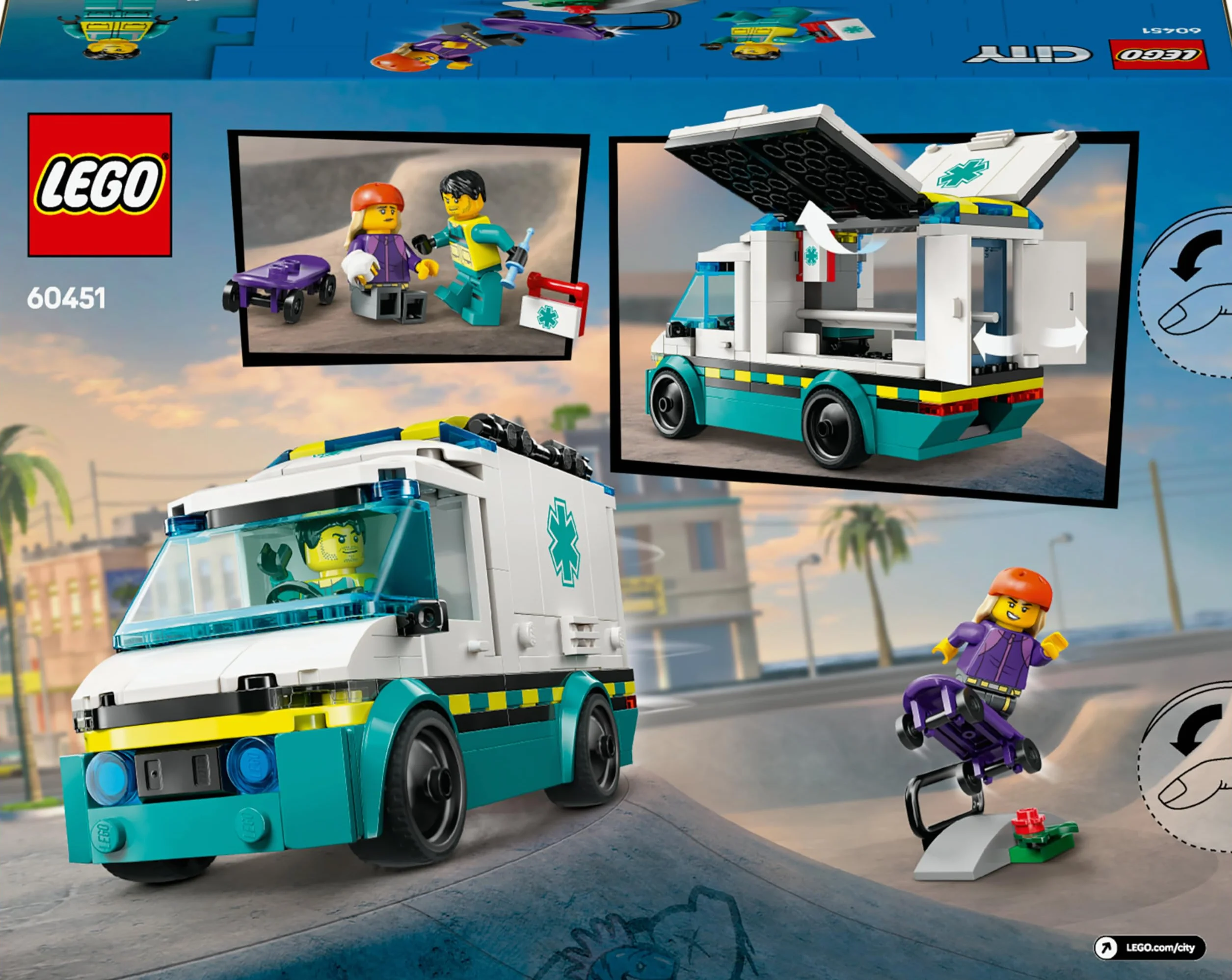 LEGO City L'Ambulance de Secours Jeu de Construction 2 Minifigurines Skateuse Ambulancier Jouet 5 Ans 60451