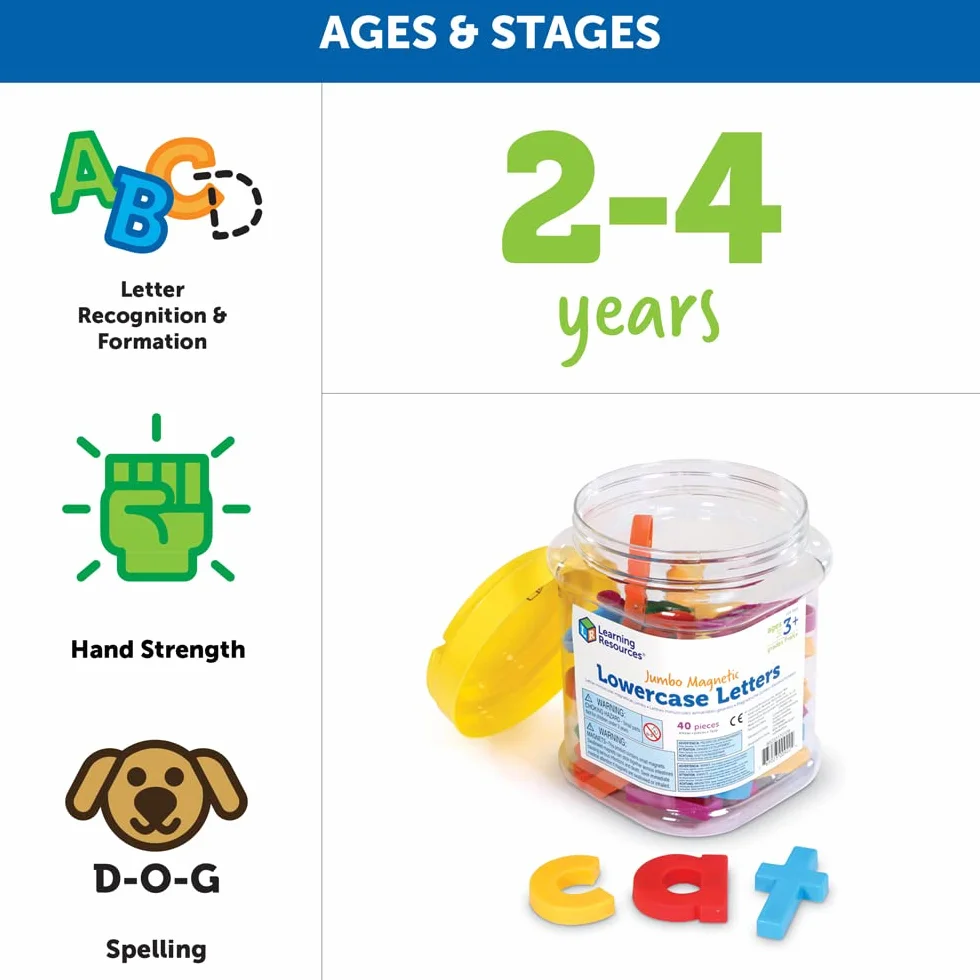 Learning Resources Lettres Minuscules Aimantées Géantes – Alphabet Complet en Plastique Coloré – Lettres Montessori pour Tableau – Dès 3 Ans