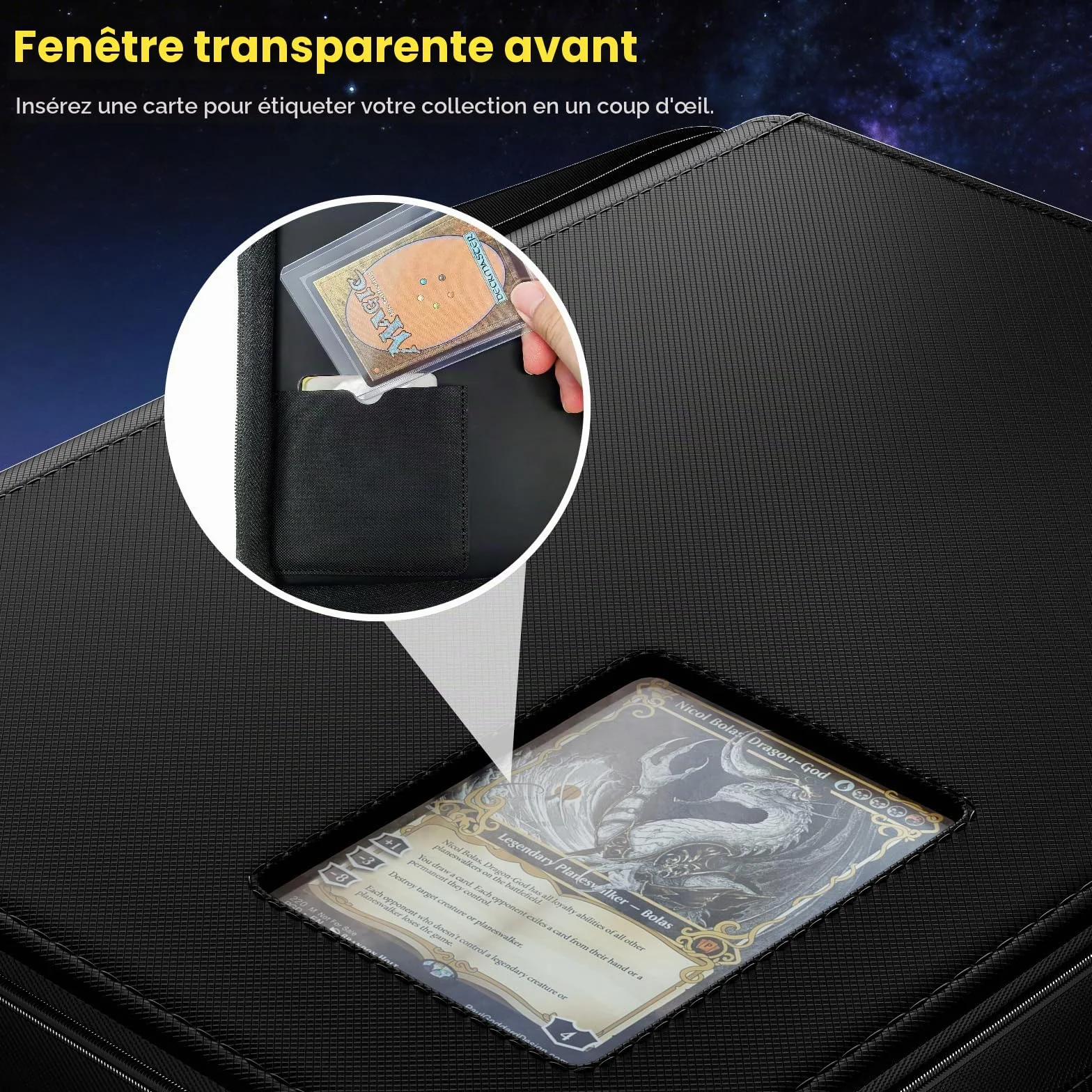 ProCase Album pour Cartes à Collectionner 4 Poches 144 Cartes Toploader Portable Noir Compatible TCG MTG
