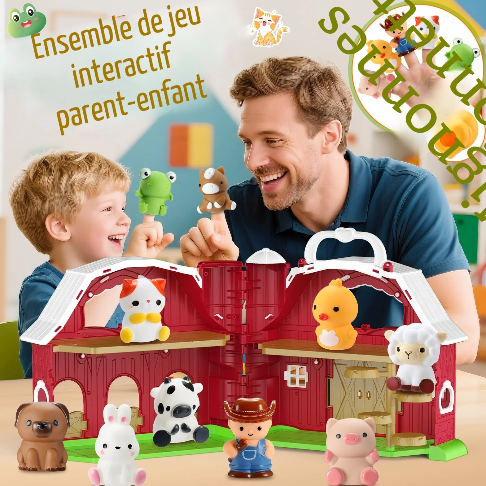 Jouet Ferme Montessori pour Bébé 1-4 Ans, Grange Dépliable avec 9 Animaux & Fermier - Jeux Éducatif Portable
