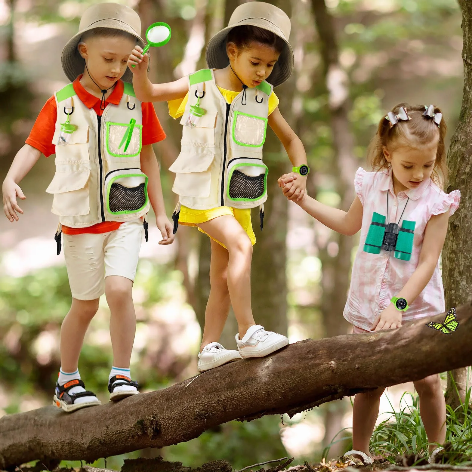 Kit d'exploration pour enfants avec sac à dos, jumelles, gilet et chapeau, jouet de plein air