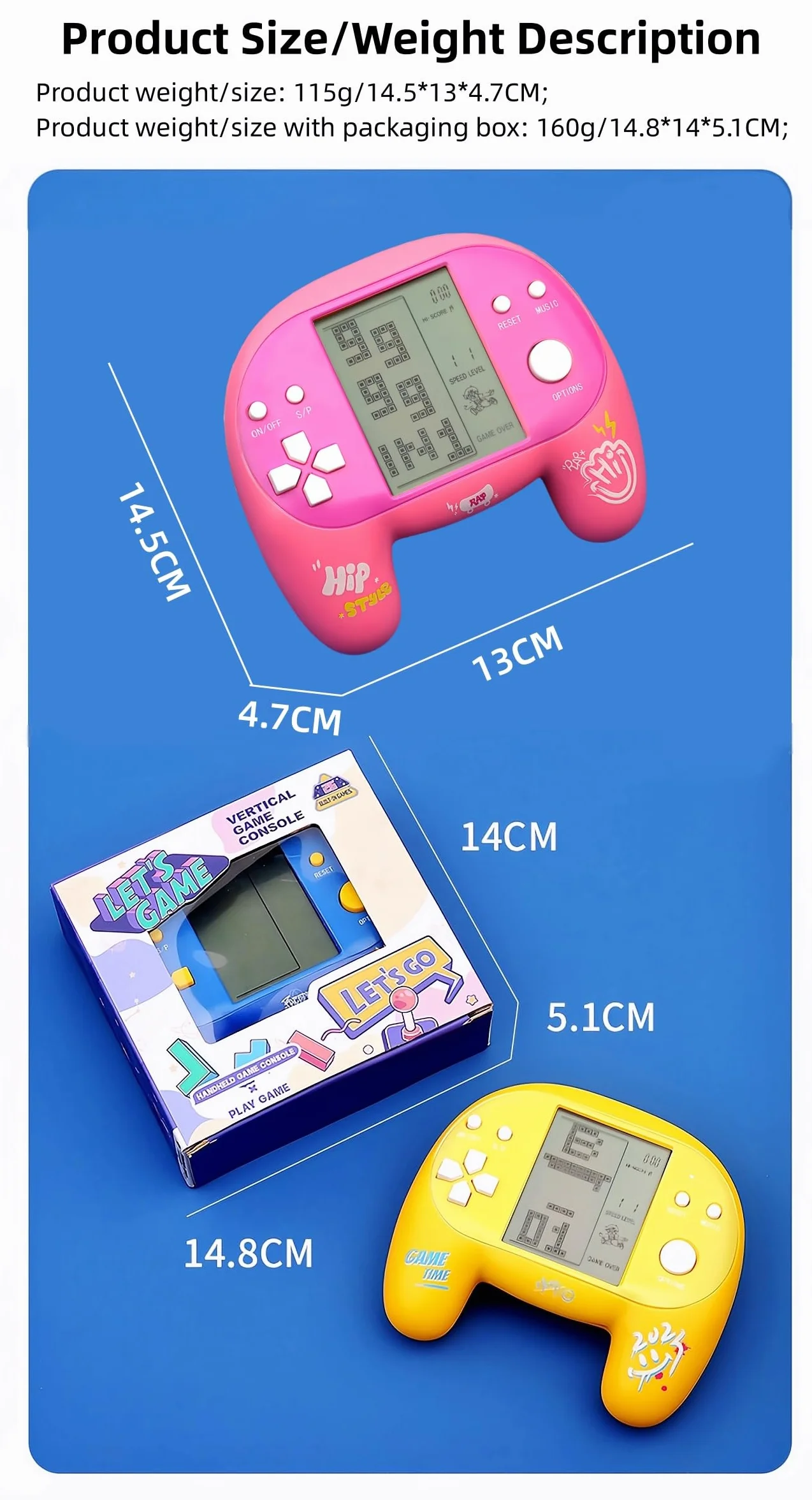 Console de Jeu Portable Rétro 4,1 Pouces 2574 Jeux en 1 avec Poignée en Brique Rose