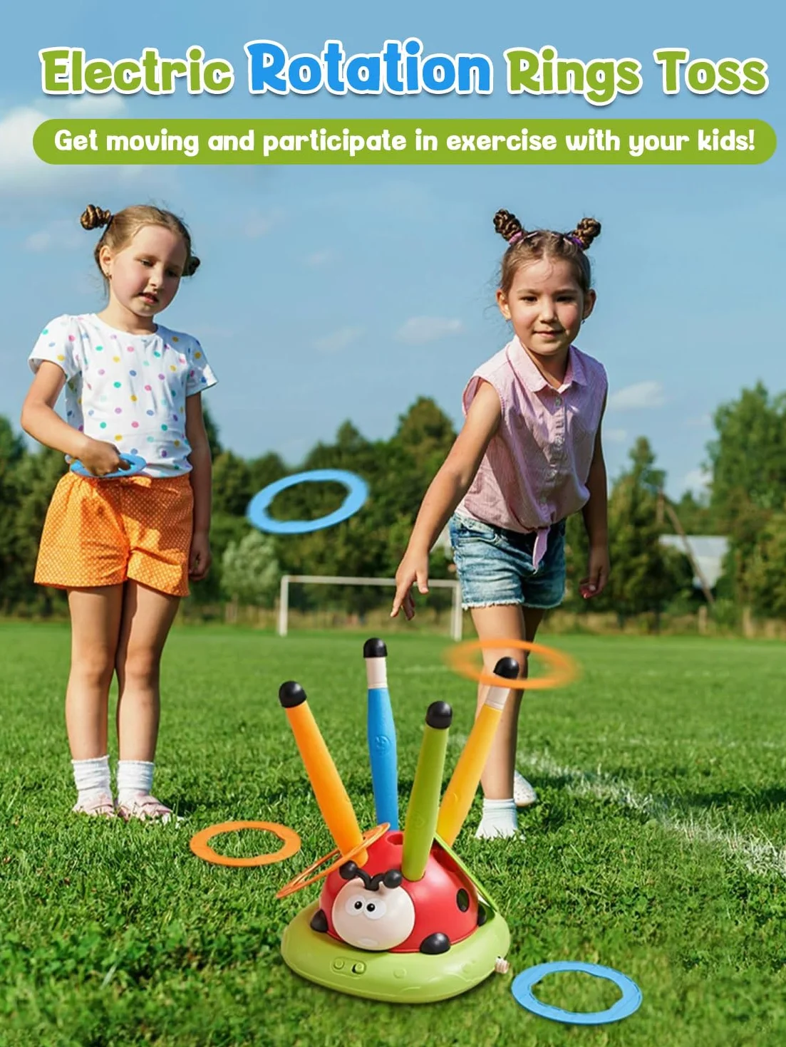 3 IN 1 Jeux Exterieur Enfant Kit, Jeu de Lancer d’Anneaux, Fusée Jouet, Saut Musical, Jeux Enfants 3-9 Ans Noel Cadeau Anniversaire