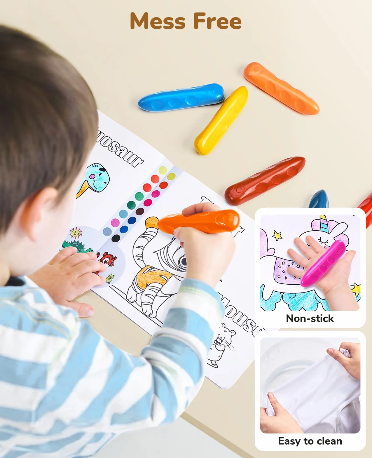 JoyCat Lot de 16 crayons Jumbo triangulaires lavables pour enfants 1-8 ans, prise facile, non toxiques