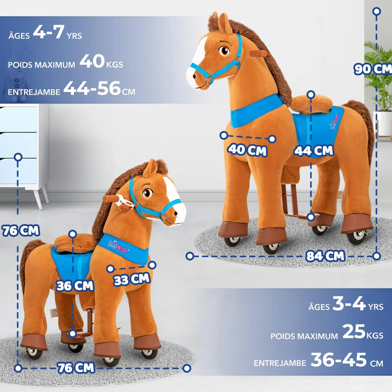 PonyCycle Essentiel Modèle E Cheval à Monter avec Roulettes et Frein Brun Taille 4 pour 4-7 Ans