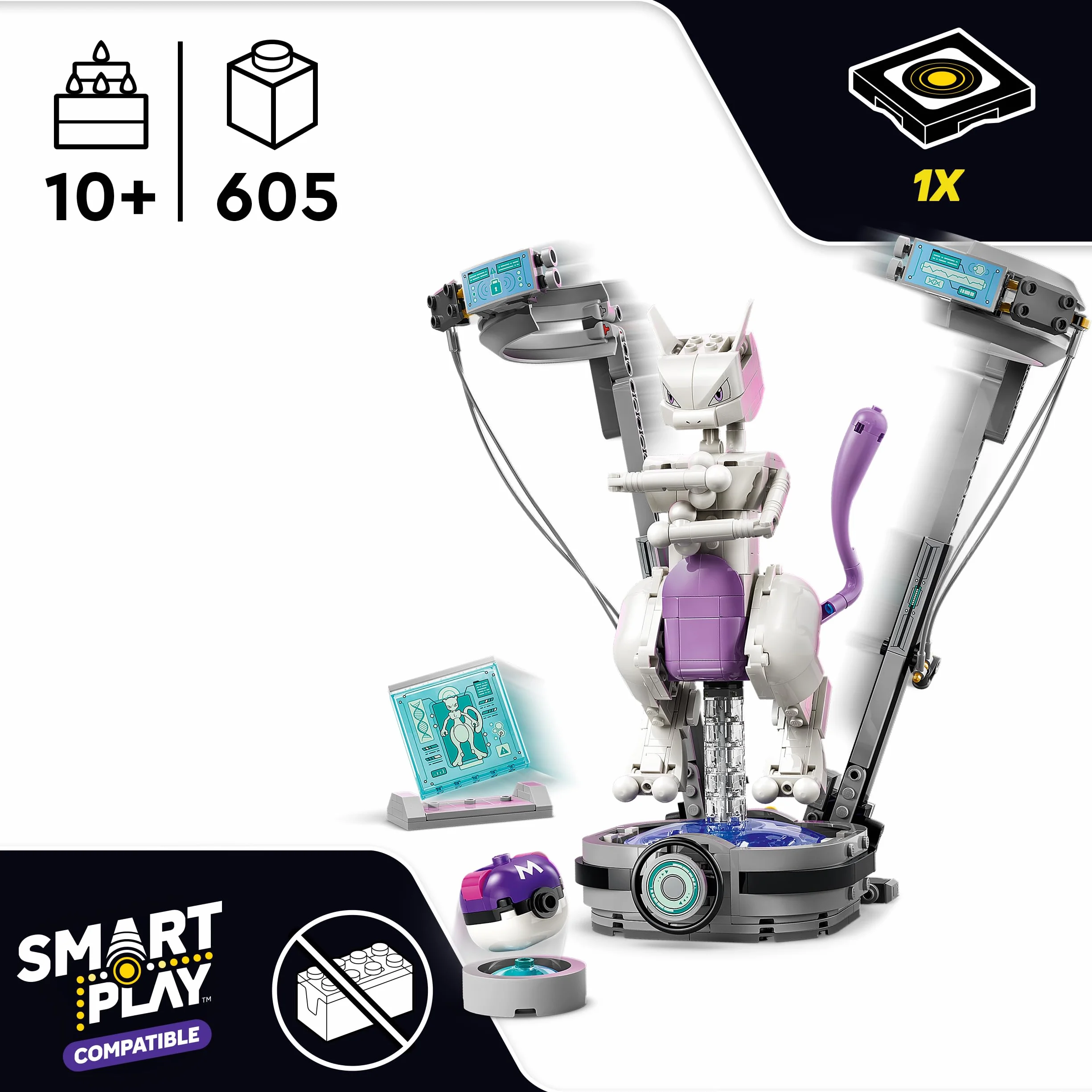 LEGO Pokémon Smart Play L’Évasion du Labo de Mewtwo 72163 Jouet Interactif Set Compatible 1 Smart Tag 1 Pokémon