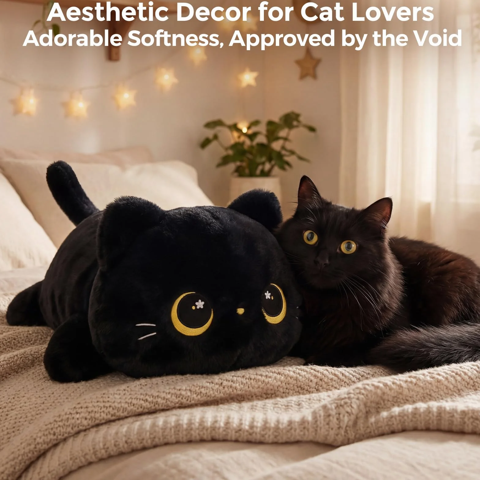 Mewaii Peluche Chat Mignonne 13 Pouces, Oreiller Kawaii Chat Noir, Coussin Doux Enfants