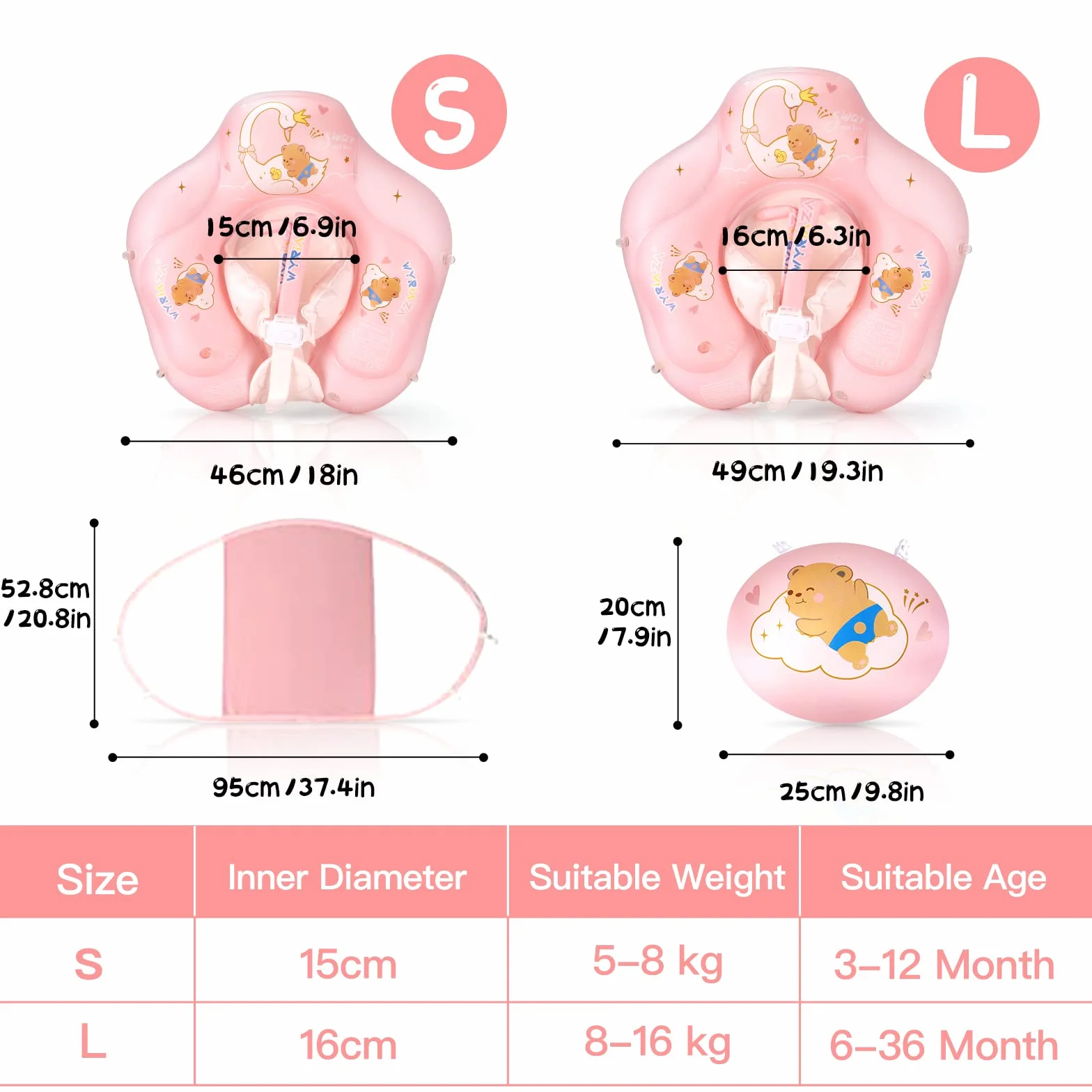Bouée Bébé Piscine SPF 50+ 5-16Kgs avec Balle d'Équilibre Anti-Renversement