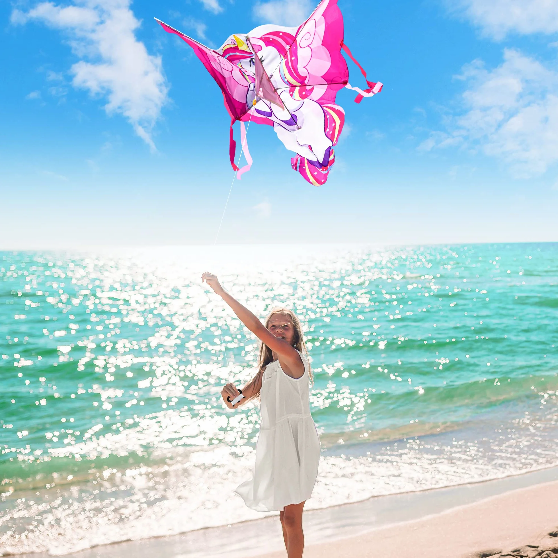 JOYIN Cerf-volant géant licorne 43,3 pouces Facile à voler enfants adultes Grand jeux plage plein air
