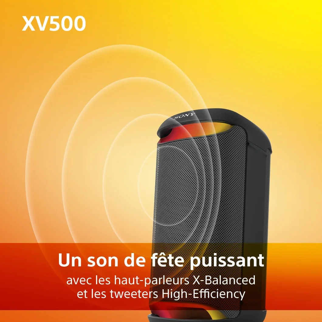 Sony SRS-XV500 Enceinte Party Box Bluetooth sans fil MEGA BASS 25h IPX4 Noir