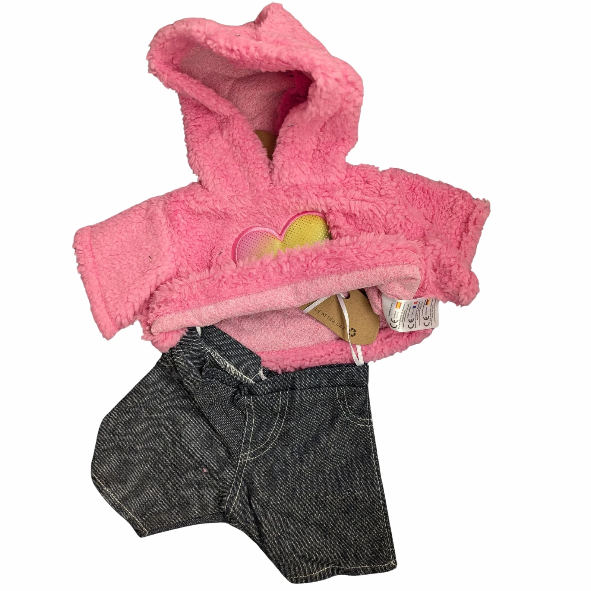 Sweat à capuche cœur en fourrure tenue jean vêtement ours en peluche 40 cm Build a Bear
