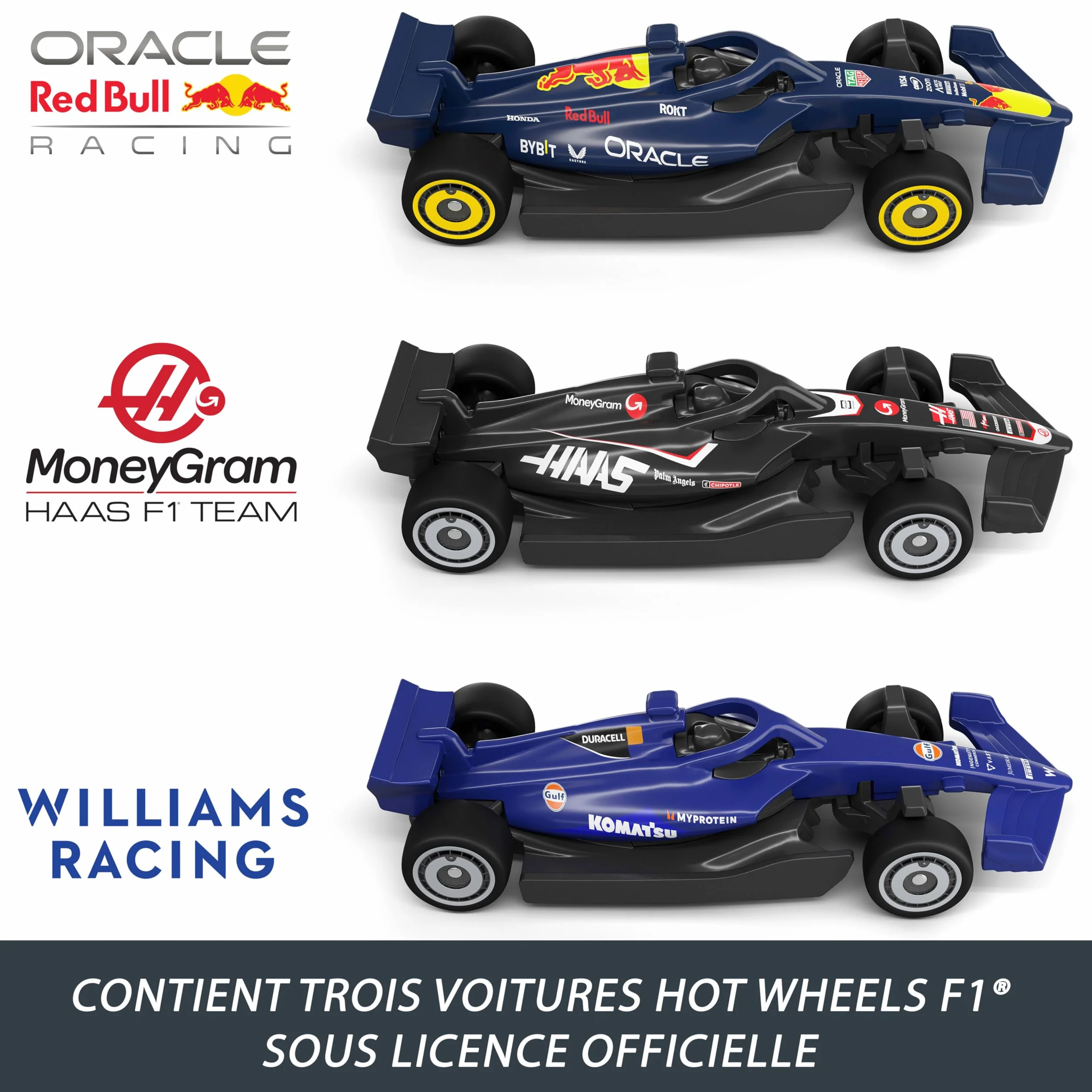 Hot Wheels Coffret Circuit Grand Prix Formule 1 3 Voitures 1/64 Propulseur Motorisé JLB13