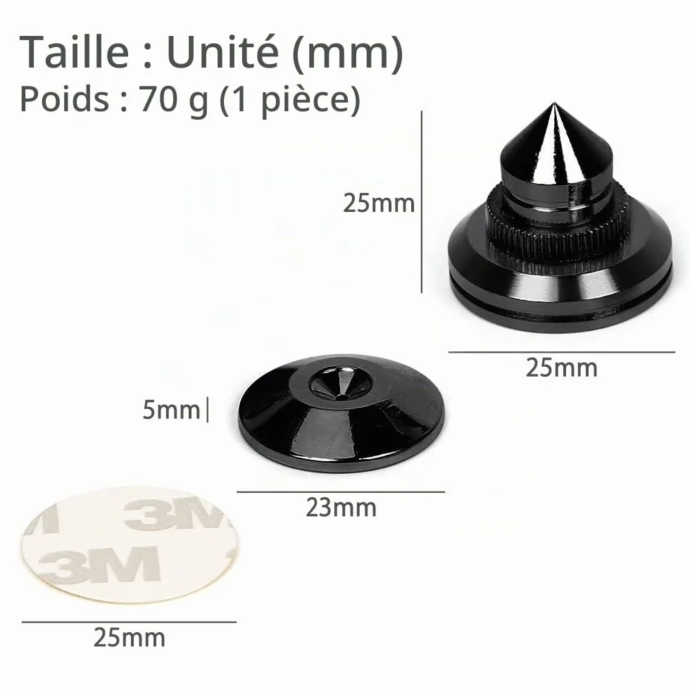 Pointes pour Enceintes Noires Anti-Vibrations Hi-Fi 8 pièces