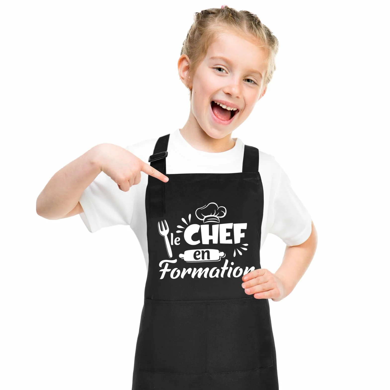 Tablier Cuisine Enfant Imperméable Réglable avec Poche pour Garçon Fille
