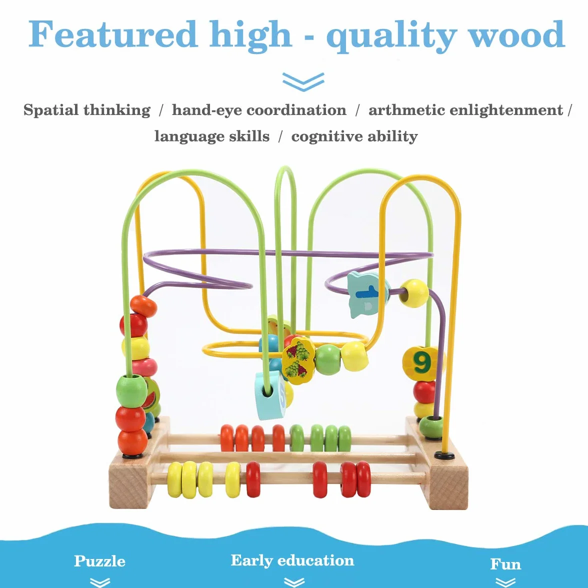 Jacootoys Bois Labyrinthe de Perles Coloré Fruit Boules Boulier Circuits de Motricité Educatif Jouet pour Bébé