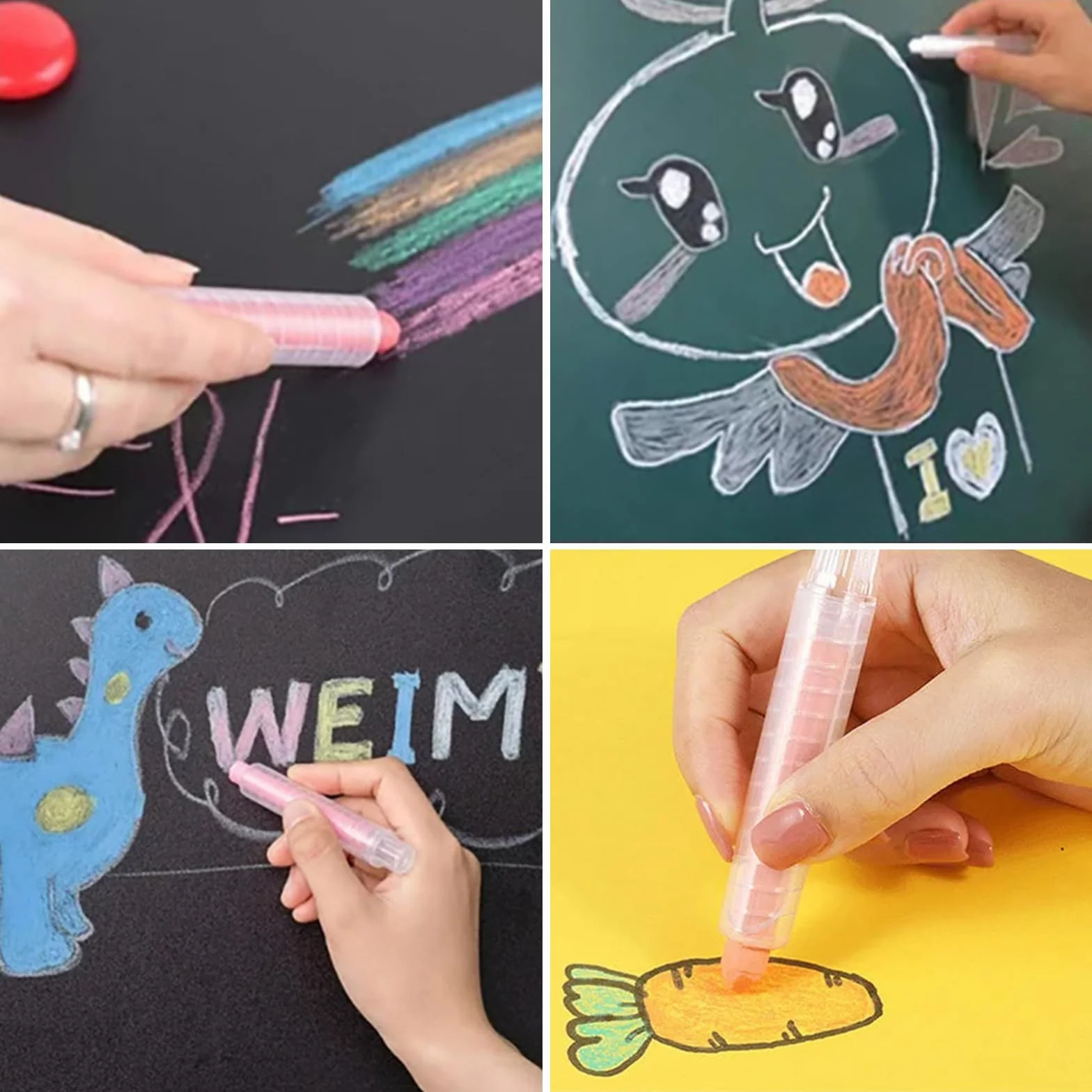 Bavooty Lot de 6 crayons à craie colorés lavables sans poussière avec porte-craie réglable