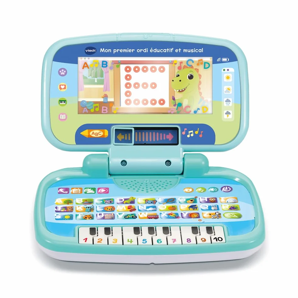 VTech Mon Premier Ordi Éducatif et Musical Ordinateur Portable Enfant avec Écran Animé Clavier ABC Poignée de Transport 7 Jeux Éducatifs Cadeau Enfant 2 à 5 Ans
