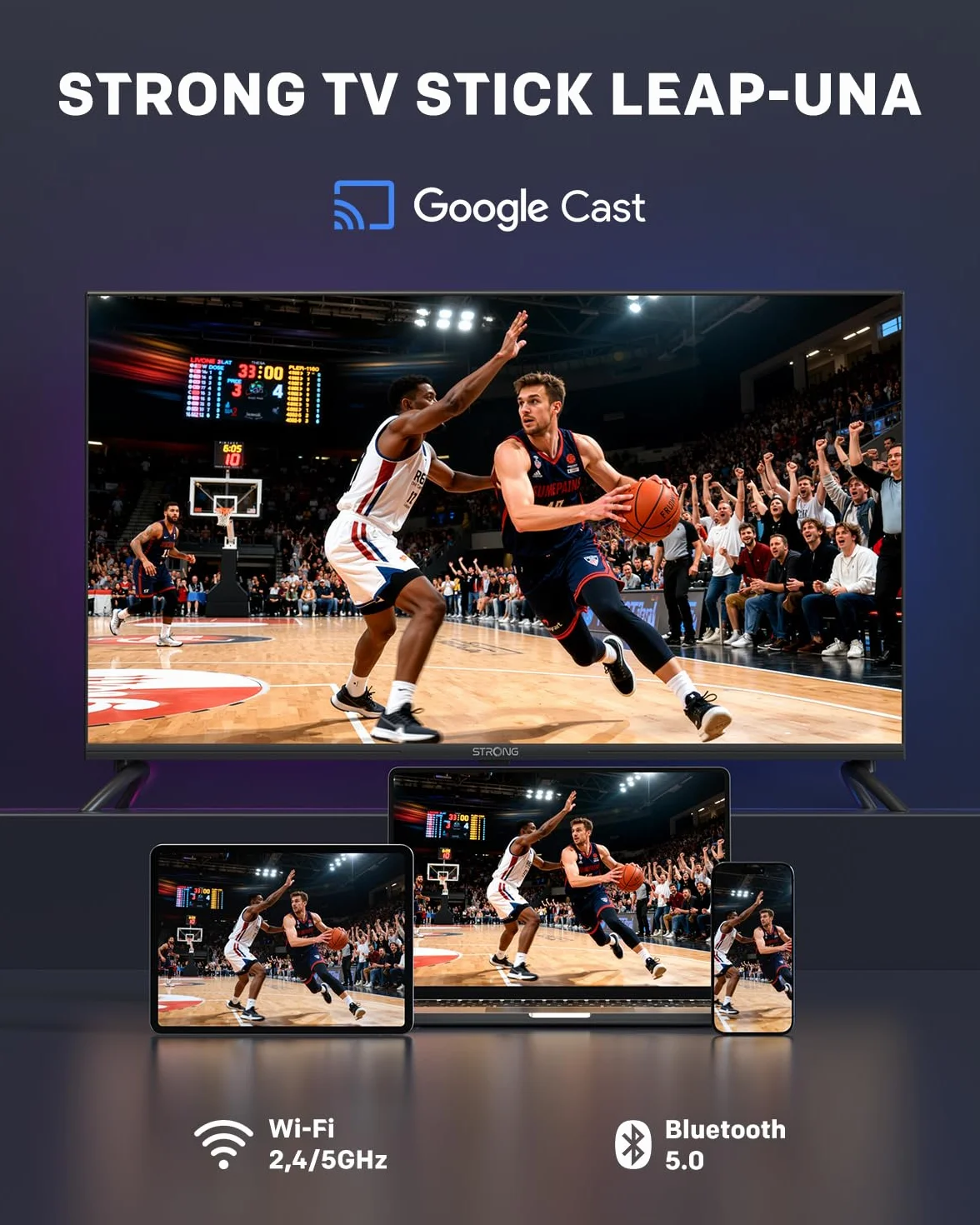 STRONG Leap-UNA Stick Android TV Box, Wi-Fi, Chromecast Intégré, Android 11, Assistant Google, HDR10+