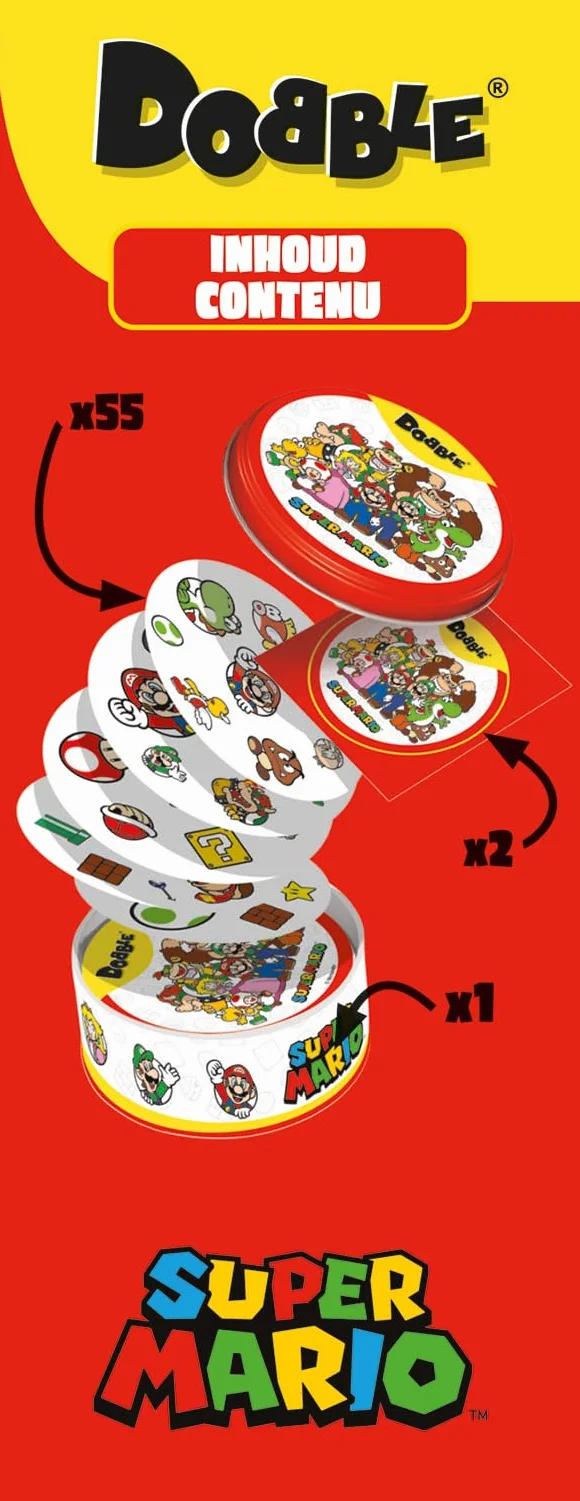 Asmodee DOBBLE Super Mario Jeu de Société Rapidité Observation Cartes Familial Enfants 6 Ans Boite Métal Multilingue
