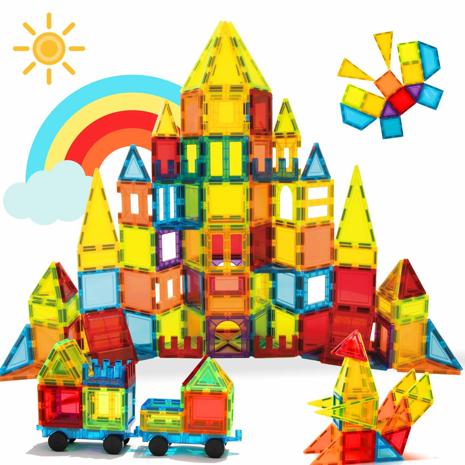 Blocs de Construction Magnétiques 131 PCS avec 2 Voitures, Jouets pour Enfants 3-8 Ans Multicolore