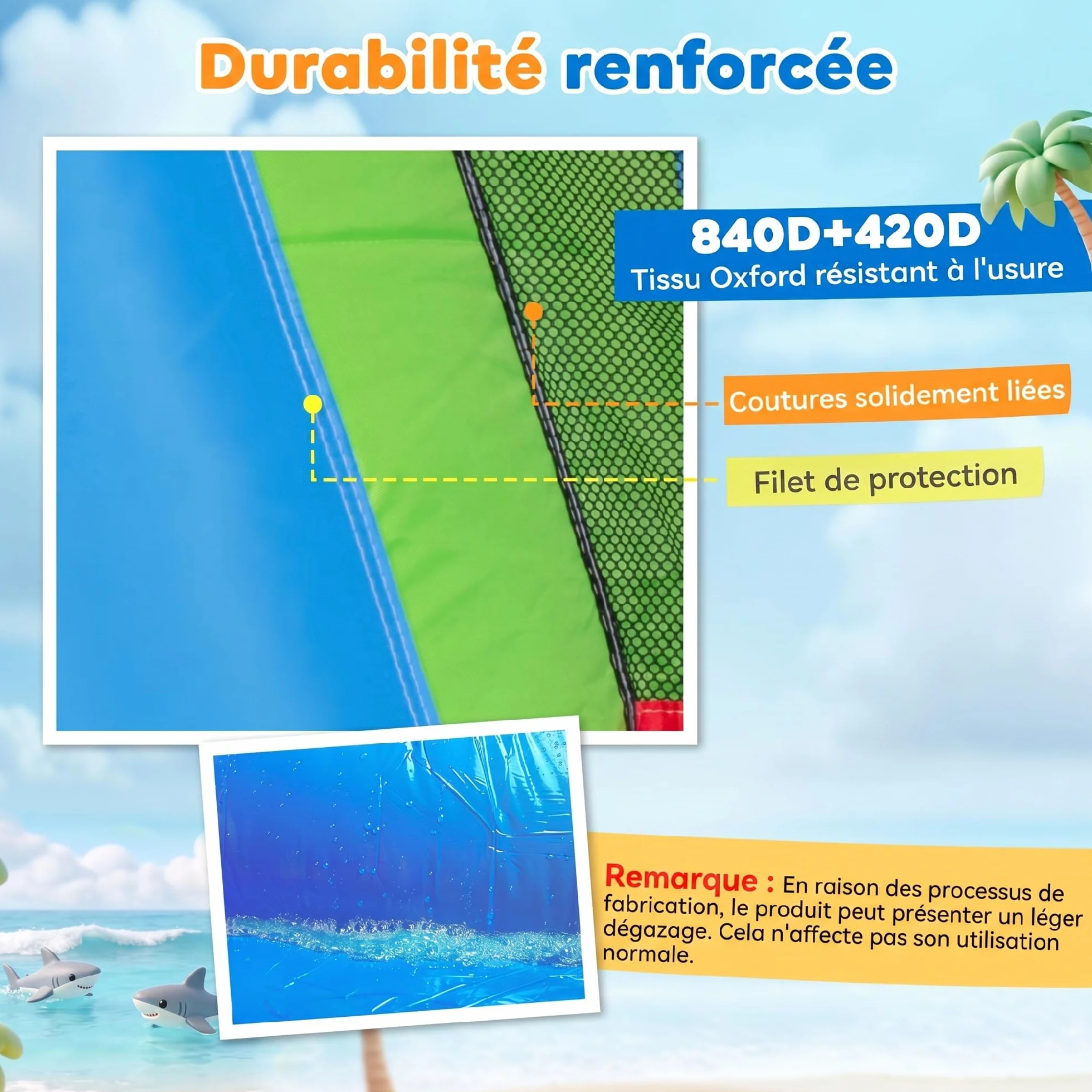 Outsunny Château Gonflable 6 en 1 Aire de Jeux avec Toboggan Trampoline Piscines 390 x 300 x 197 cm Multicolore