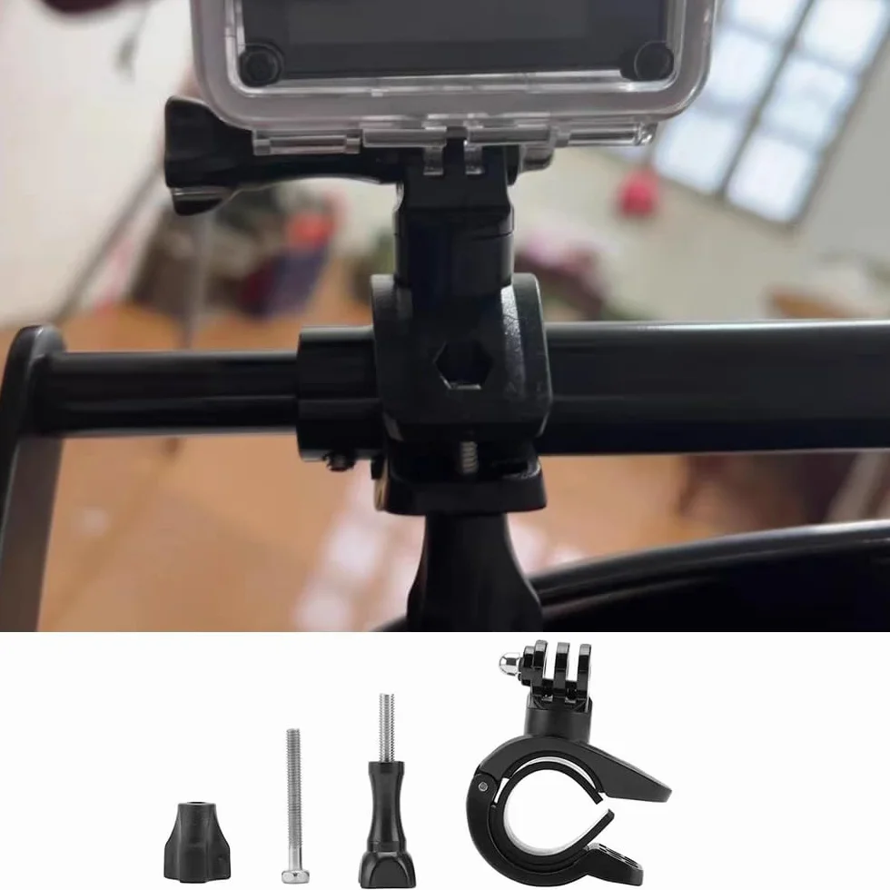 Support Universel pour Caméra d'action sur Guidon Vélo/Moto, Fixation Stable avec Clip Anti-Vibration pour Go Pro & Caméras Sport