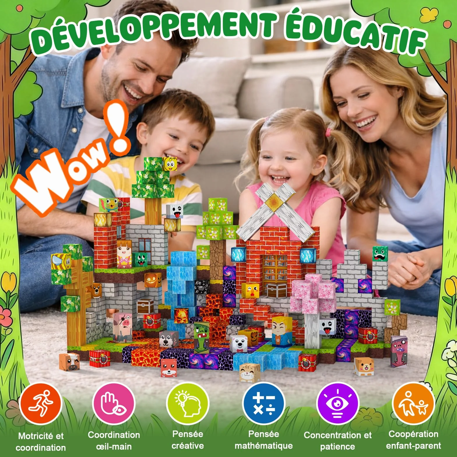 Magnetic Blocks 330 pièces Construction Magnétique Enfant 3+ Jeu Aimants Bloc Cube Montessori