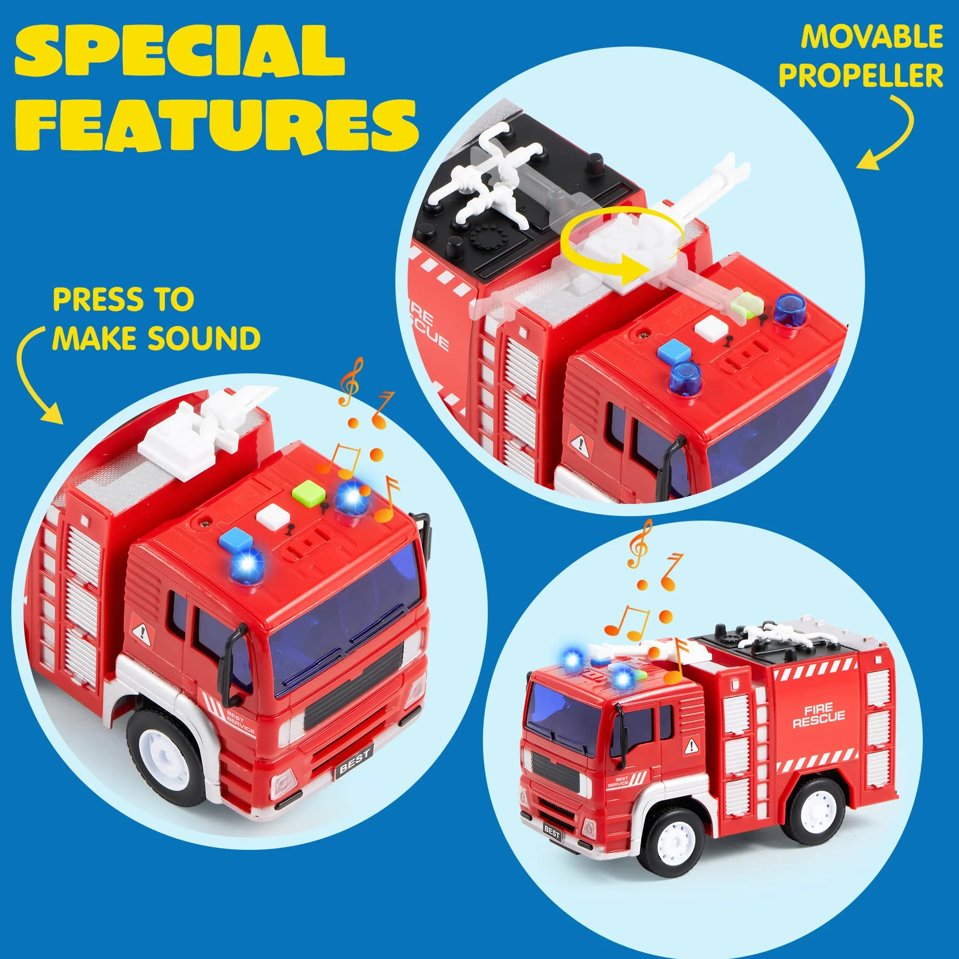 JOYIN Lot de 4 Camion de Pompiers Ambulance Voiture de Police Hélicoptère de Secours