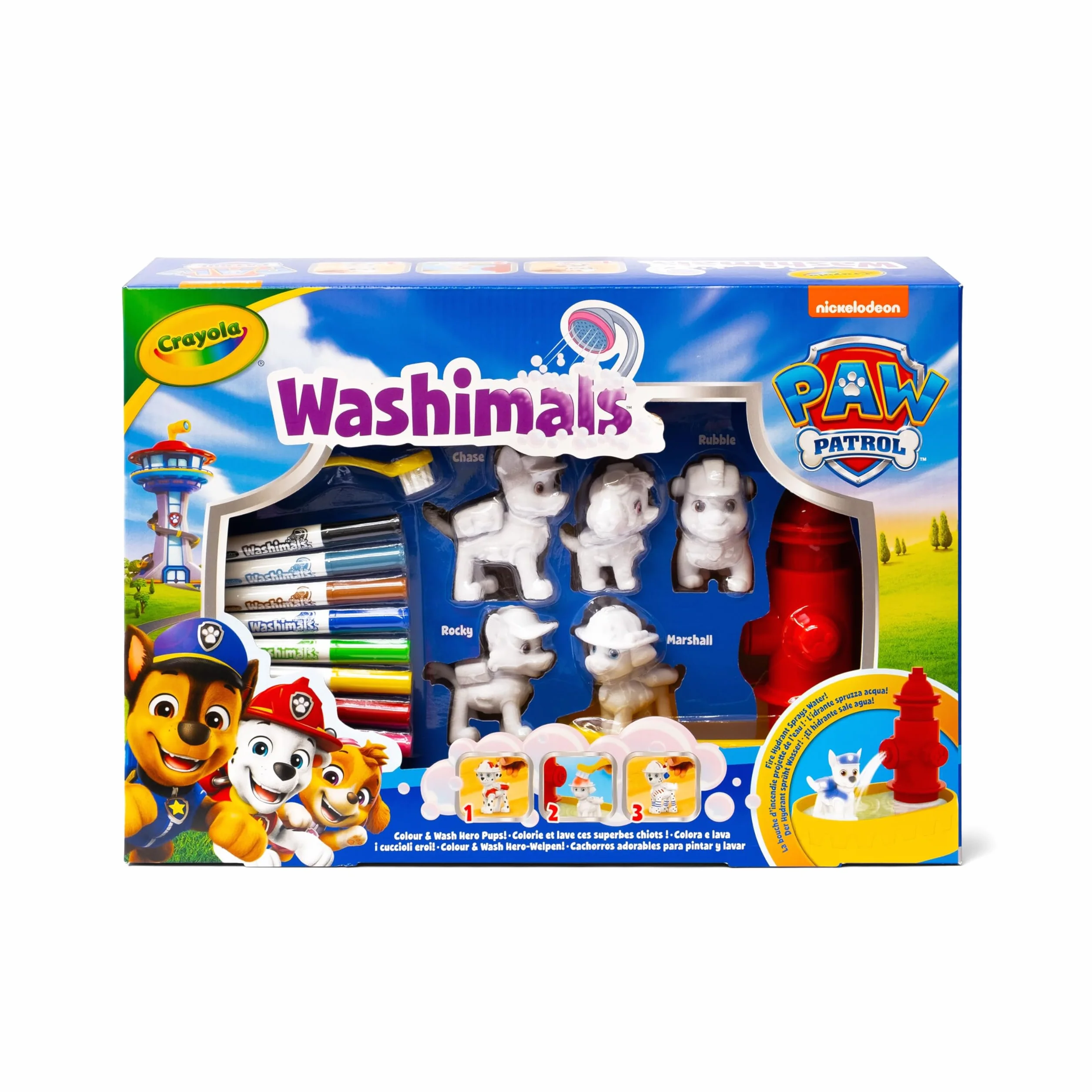 CRAYOLA Washimals Pat' Patrouille Kit Activité 5 bébés Animaux 8 Feutres Lavables Baignoire Douche Petite Brosse Jeu Enfants 3 Ans