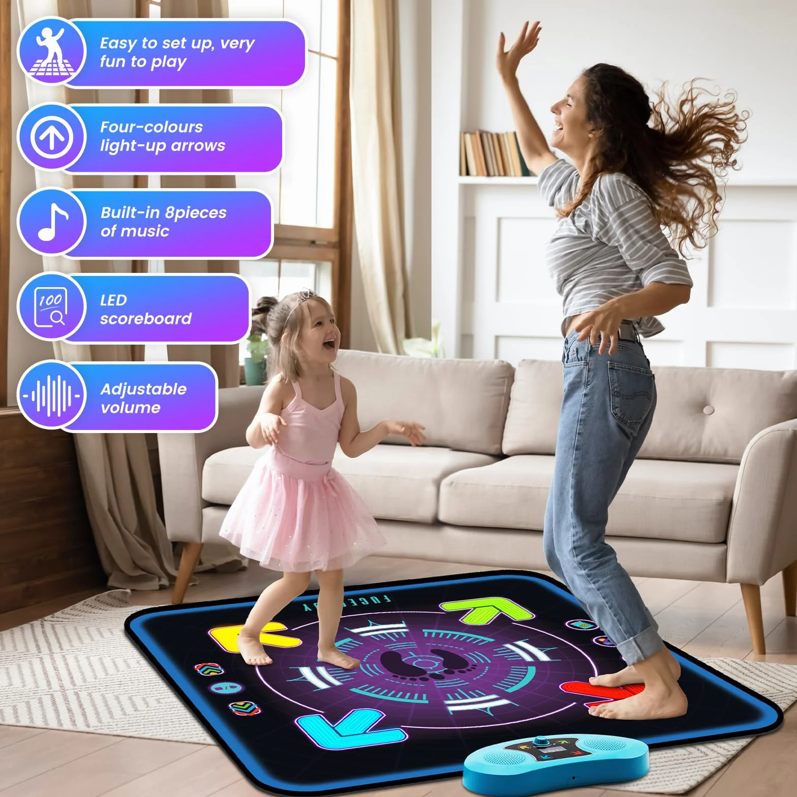 Tapis de Danse Musical LED pour Enfants 3-12 Ans, Cadeau Noël Garçons Filles