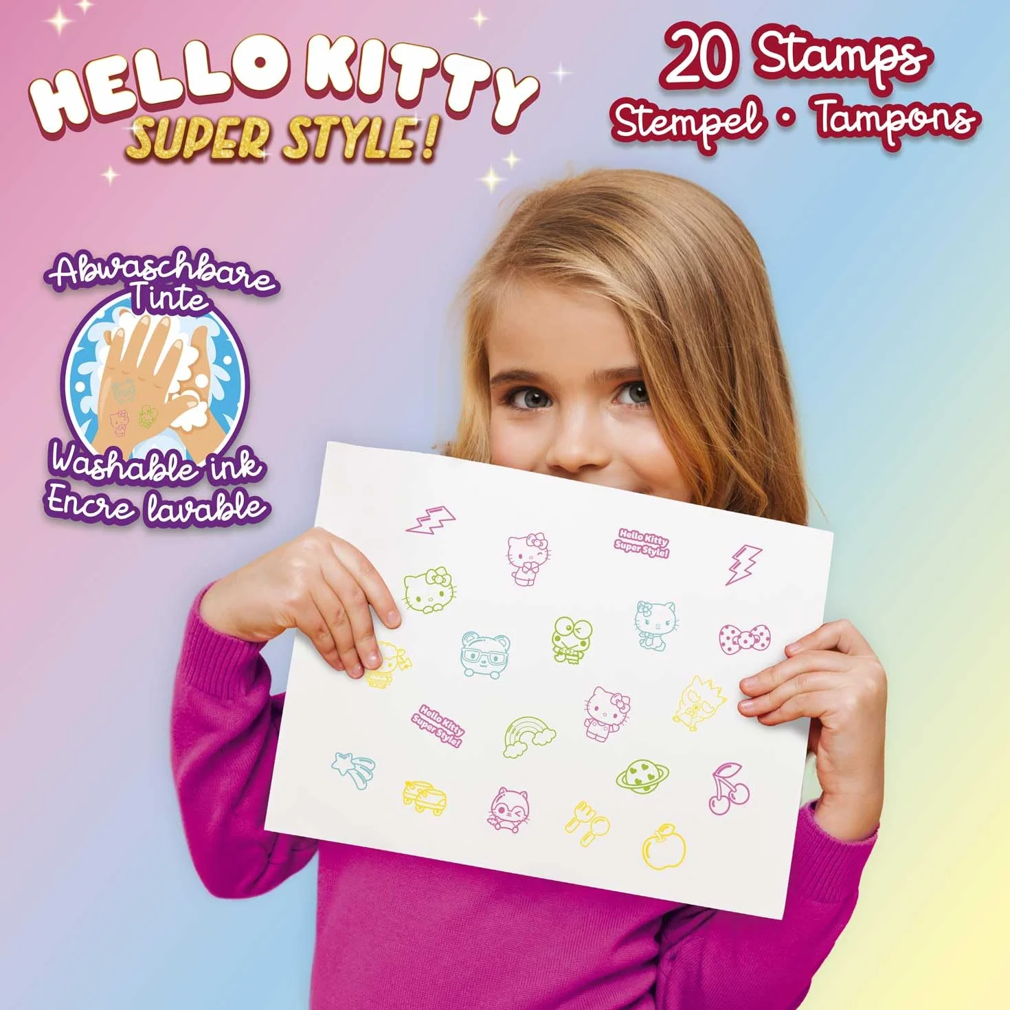 CRAZE HELLO KITTY Set de tampon encreur Enfant - 20 tampons avec bloc de papier, encre lavable