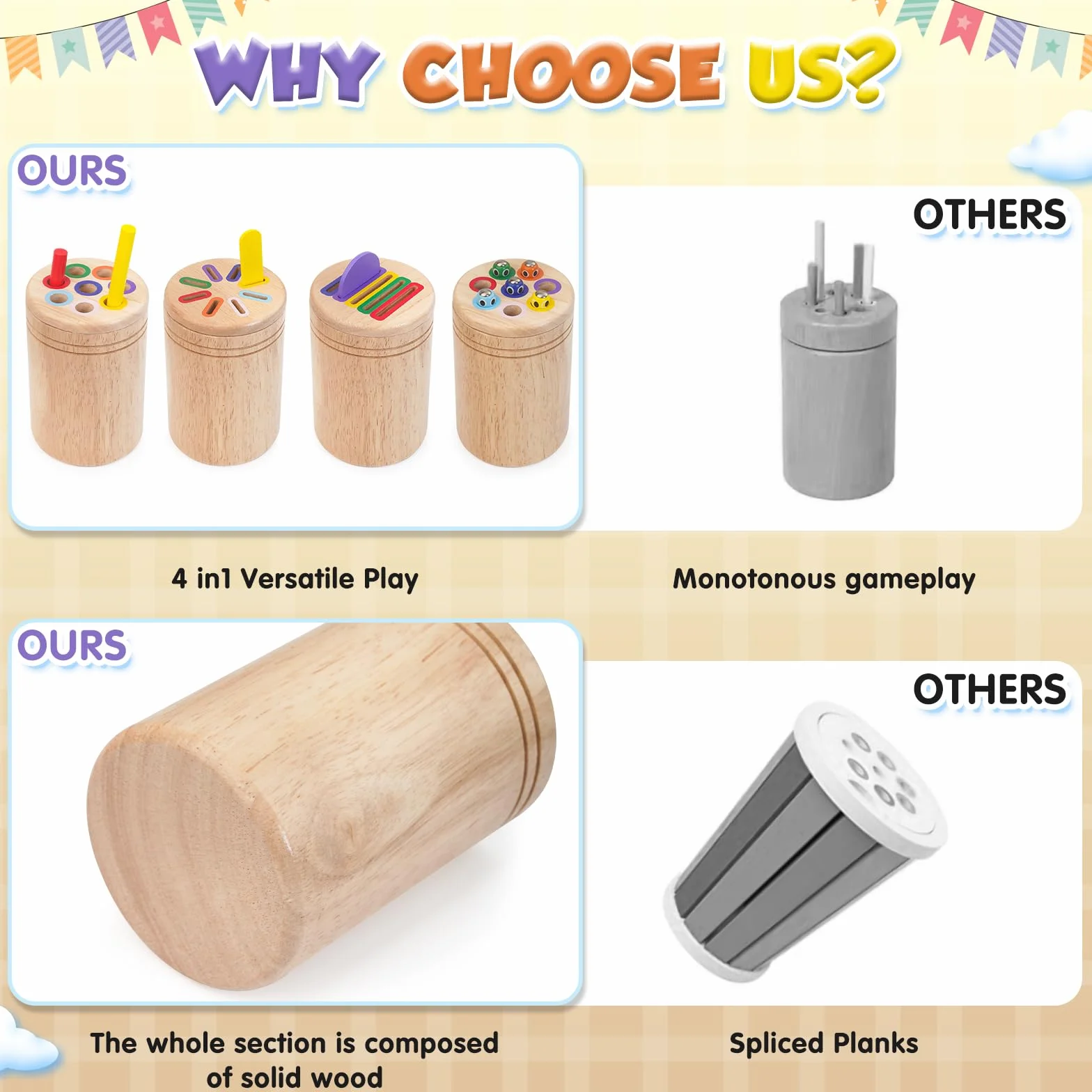 Jouet Montessori 4 en 1 pour Enfant 1-3 Ans, Jeu Educatif Apprendre les Couleurs avec Sac de Rangement