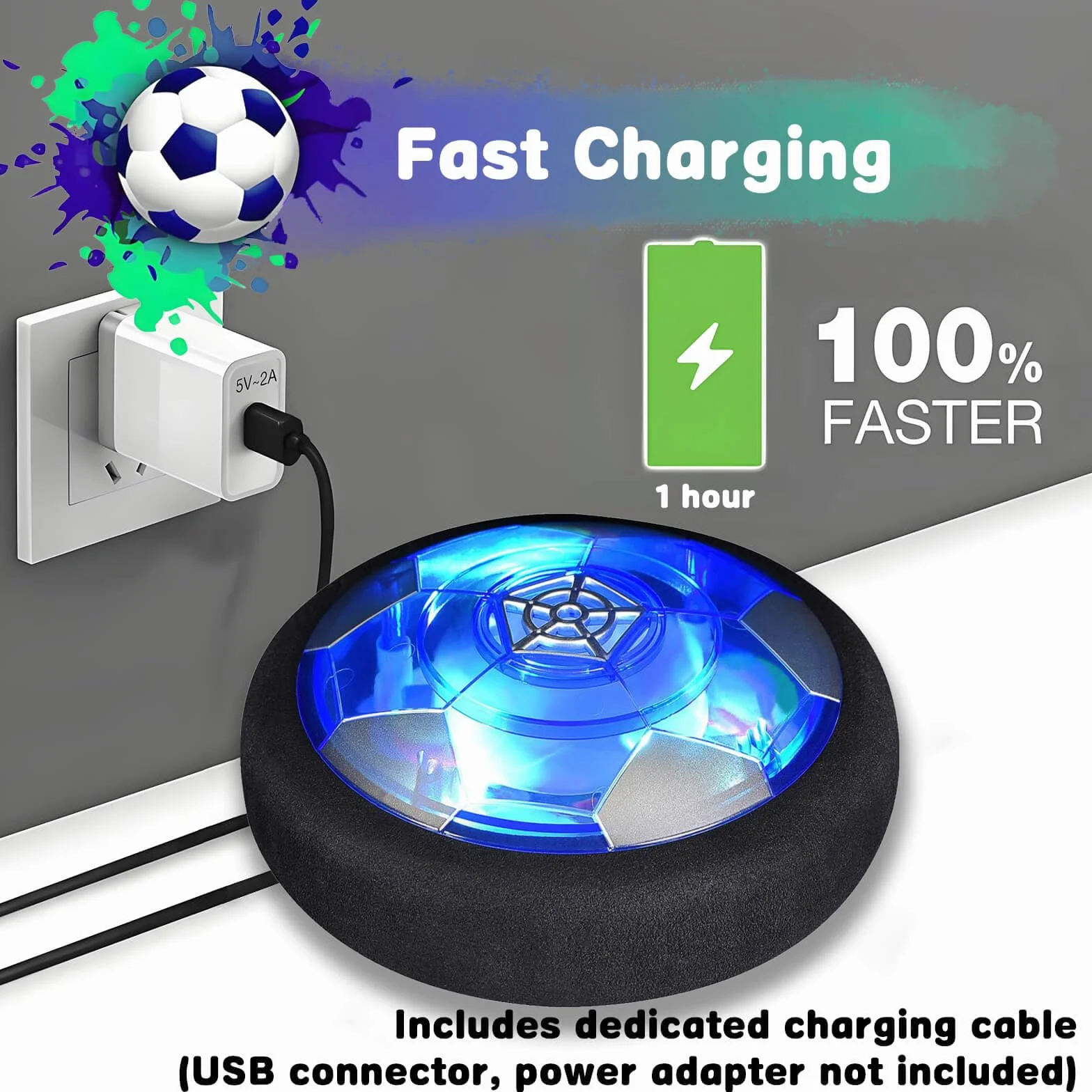 DxxD Air Power Football Rechargeable LED Lumière Hover Soccer Ball Jouet Garcon Enfant Cadeau Anniversaire 5-9 Ans
