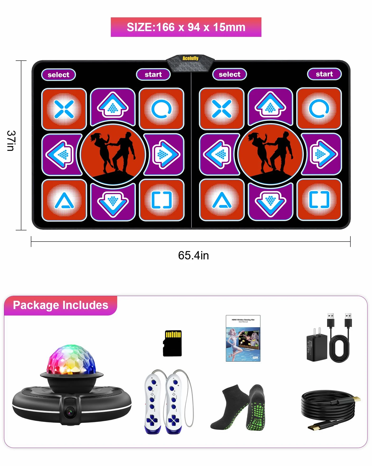 Tapis de Danse en Flanelle avec Caméra HD pour TV, Manette sans Fil, Antidérapant pour Enfants et Adultes