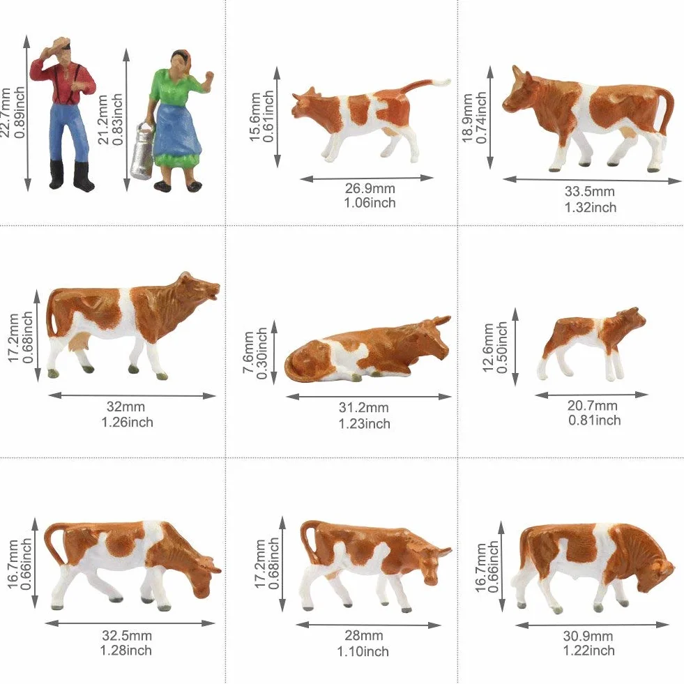 Farm Animals Figure Toys Set 1:87 HO Scale Model Cows Figures 36PCS Miniature Landscape