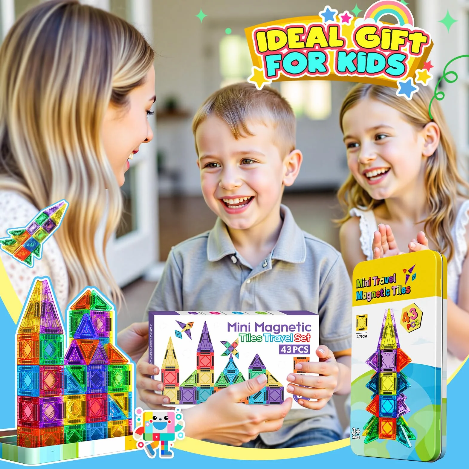 iKidiki 43 Pièces Construction Magnétique Jeux Enfant 3-6 Ans Garçon Fille