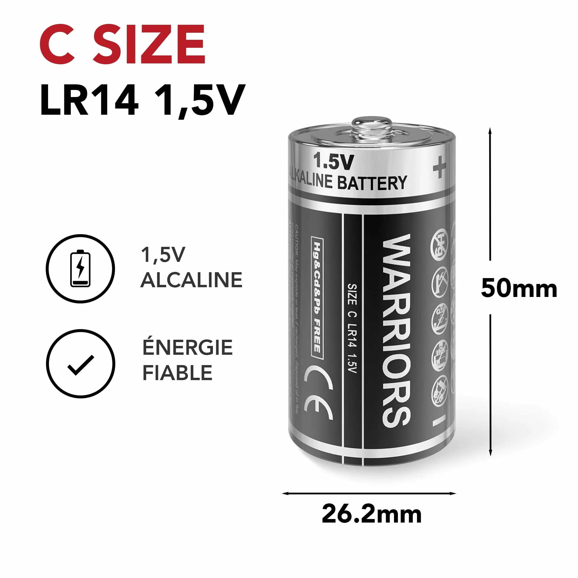 Piles LR14 C Alcalines 1,5V Lot de 8 Warriors 8X Anti-Fuite 10 Ans