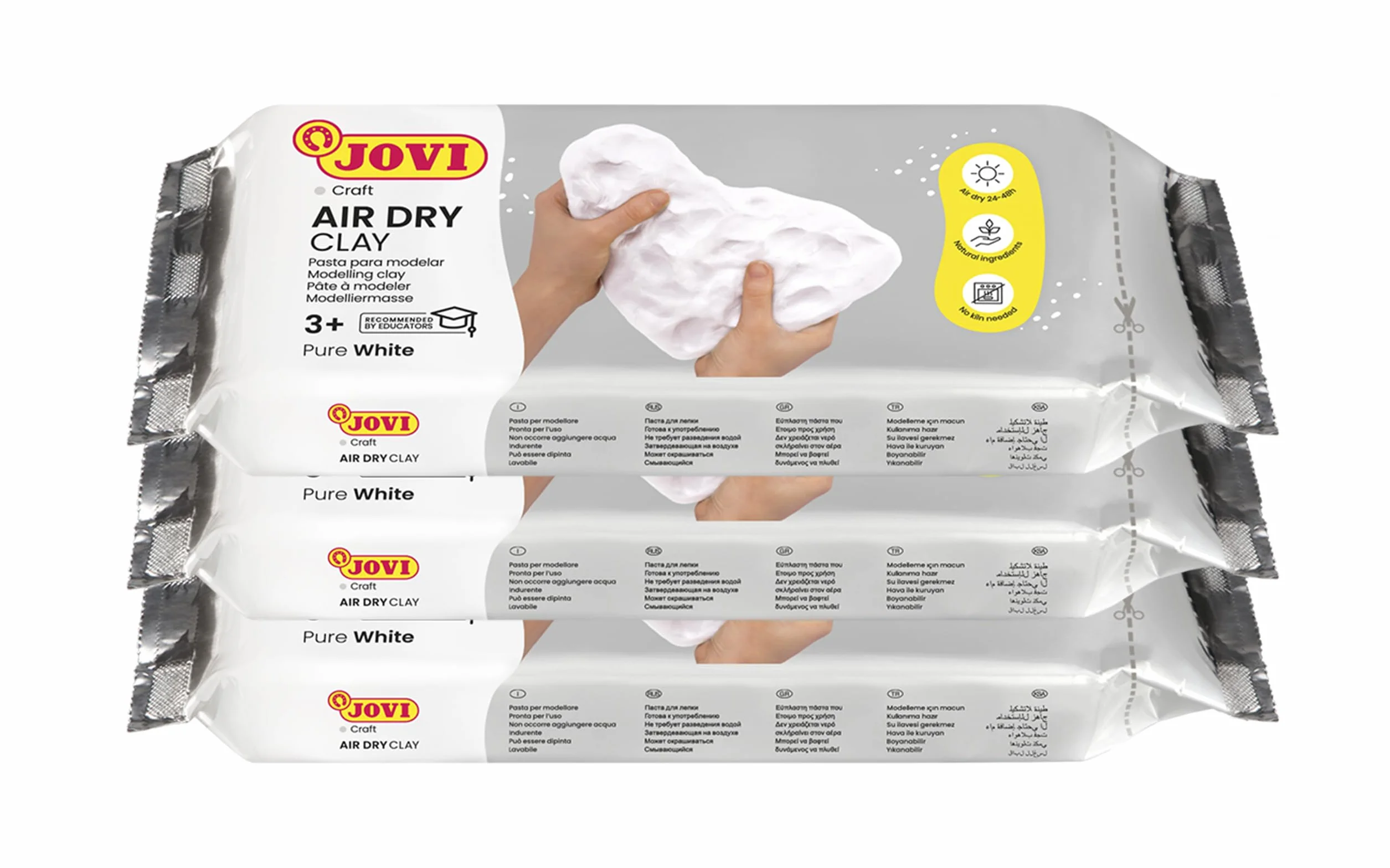 Pâte à modeler autodurcissante Jovi-Kit Air Dry 3 x 500 g Blanc - Argile humide sans four pour enfants 3+