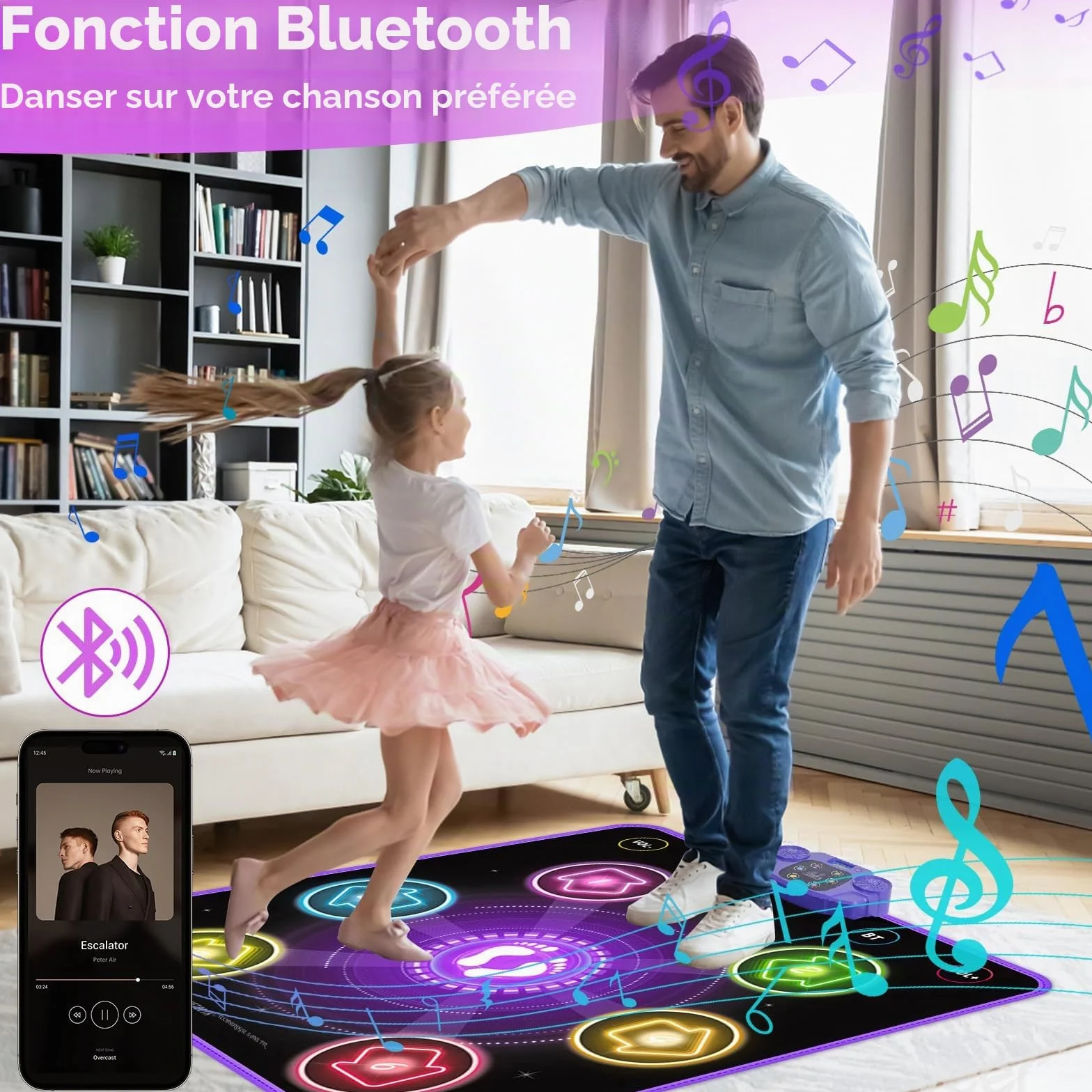 Tapis de Danse pour Enfants GuKKK 6 Flèches de Lumière LED Musique Pad Bluetooth Interactif Cadeau Noël Garçons Filles 3-7+