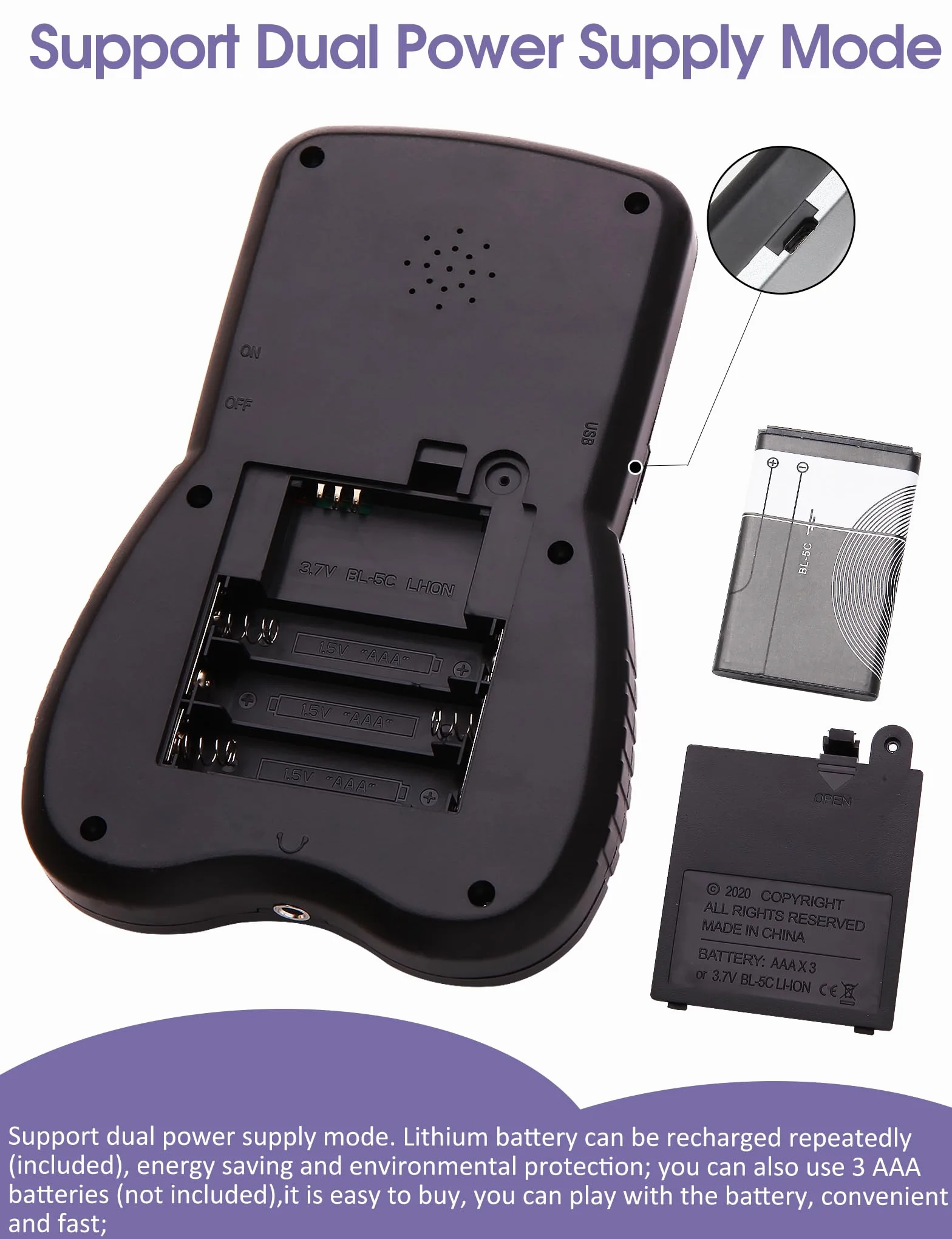 HLF Console de Jeu Grand écran rétroéclairage Bleu 23 Jeux Intégrés Compatible Piles Lithium AAA