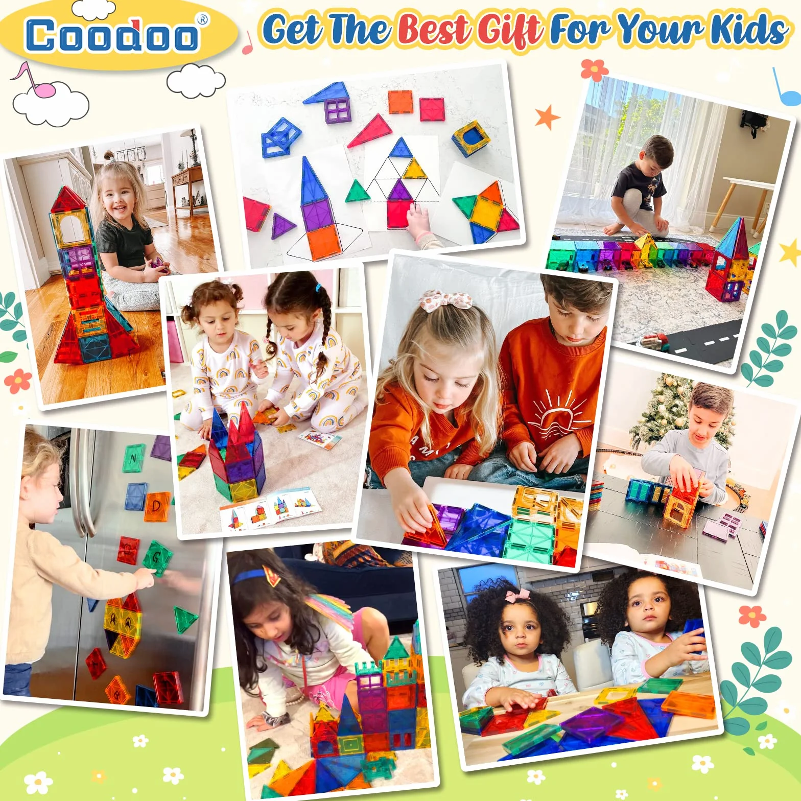 Coodoo 60 Blocs de Construction Magnétiques STEM Jouet pour Enfants 3 Ans+