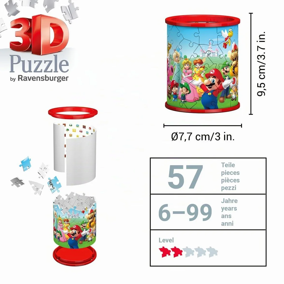 Ravensburger Puzzle 3D Pot à Crayons Super Mario 54 pièces numérotées 9,5 cm