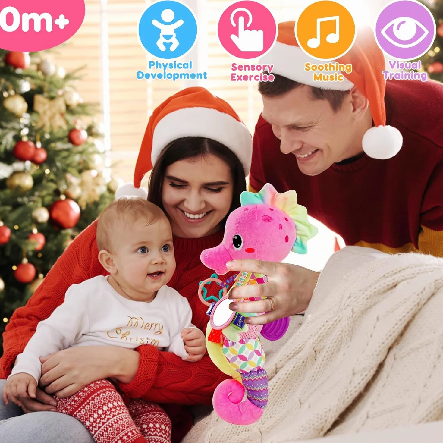 Jouet Bebe 0-12 Mois, Cadeau Naissance Fille Garcon avec Hochet Anneau Dentition Miroir, Jeux Eveil Musical Sensoriel