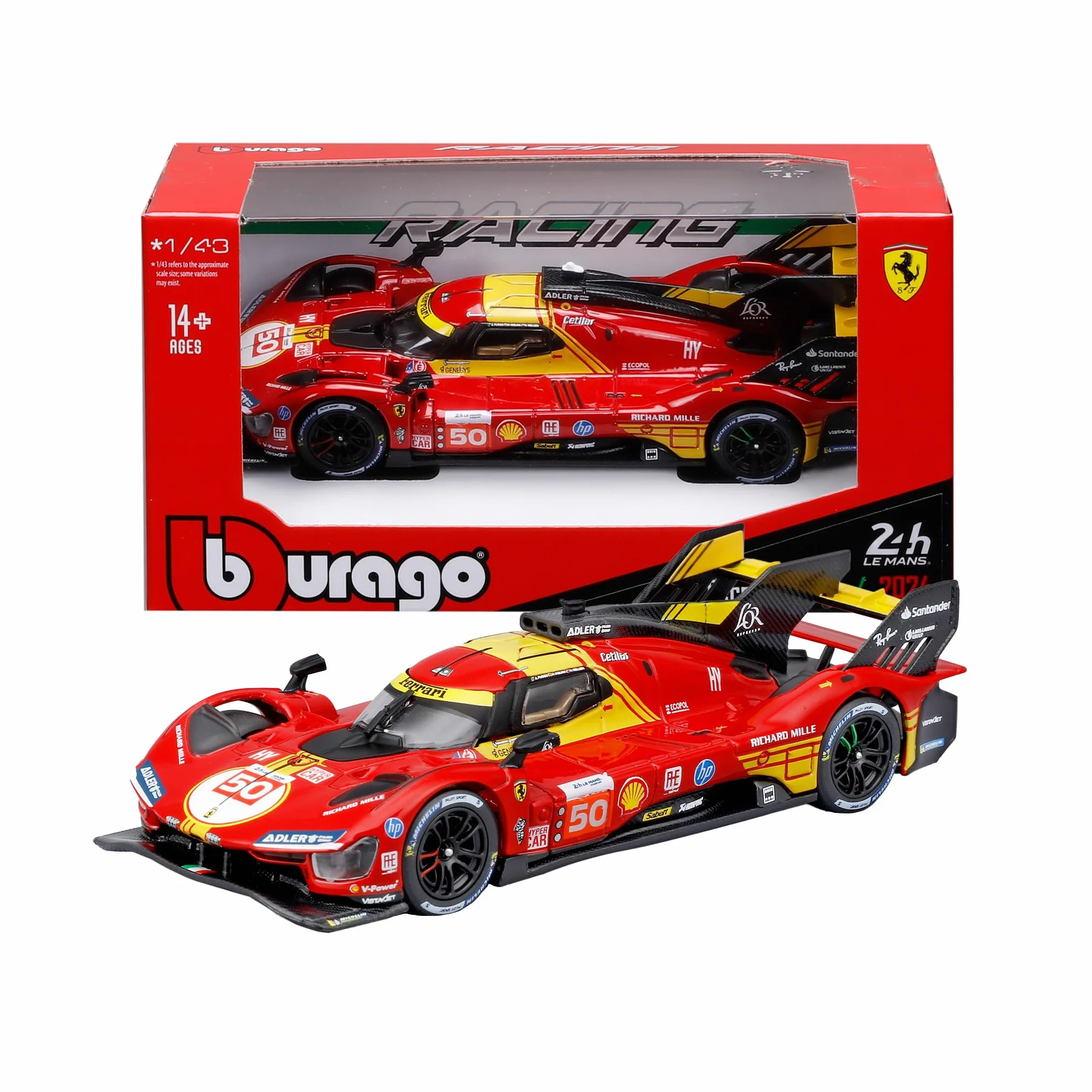 Bburago Ferrari 499P Winner 2024 #50 1:43 Voiture métal moulé réplique détaillée 24 Heures du Mans