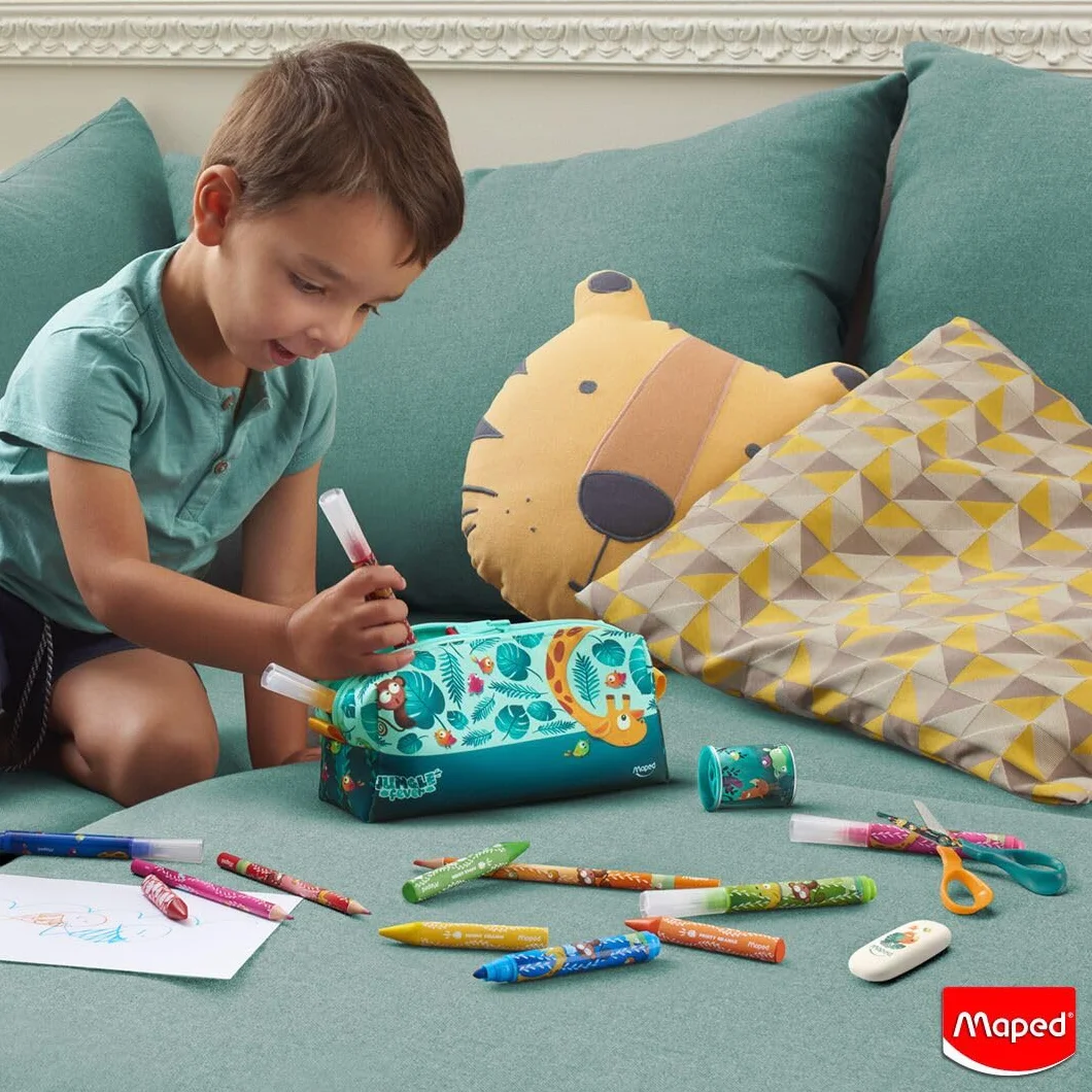 Maped 12 Craies de coloriage Maxi Jungle Fever Crayons de cire enfant triangulaire premier crayon Jumbo
