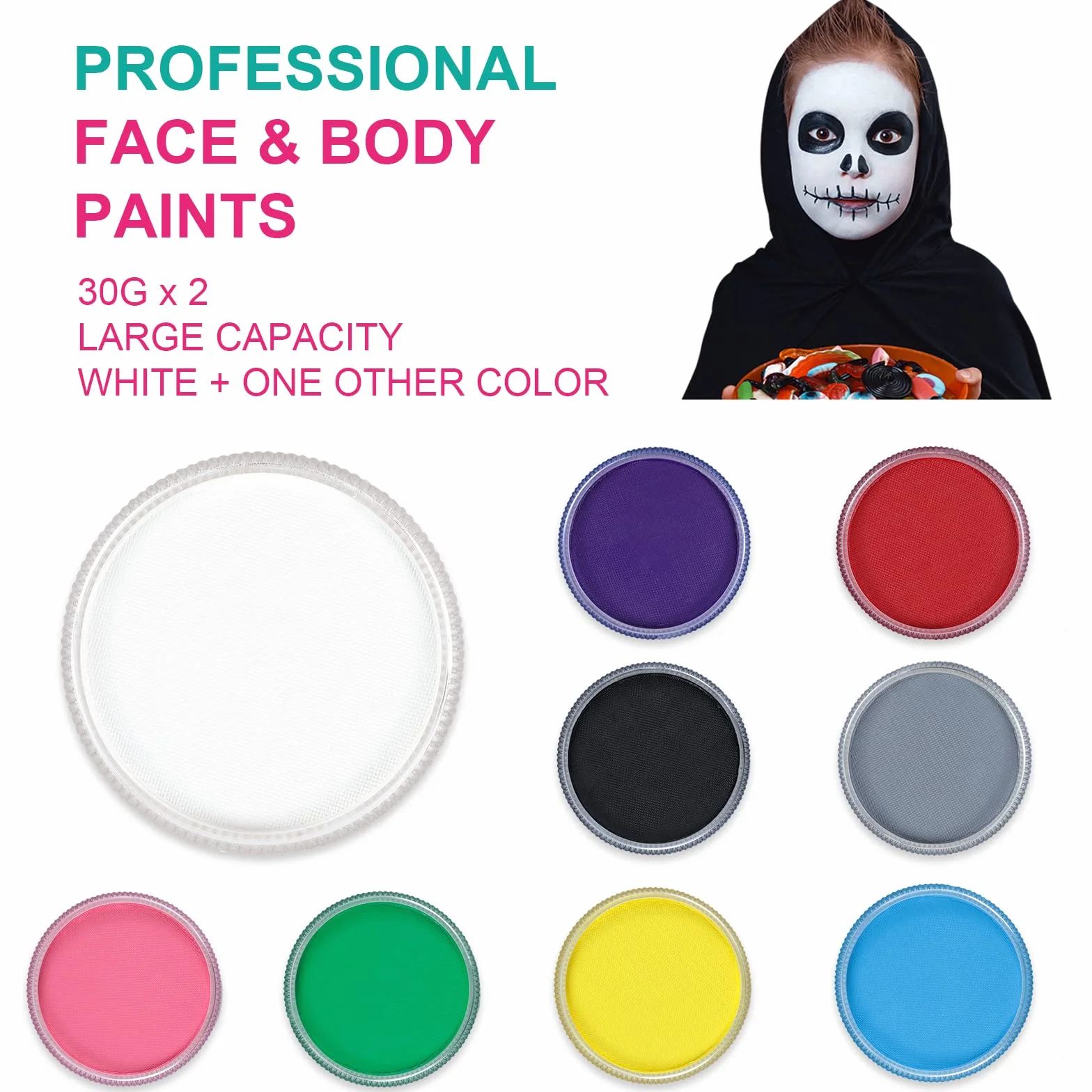 FLYISH DIRECT Maquillage Enfants Carnaval - 2 x 30g Peinture Visage Enfant - À base d'eau - Blanc+Rose
