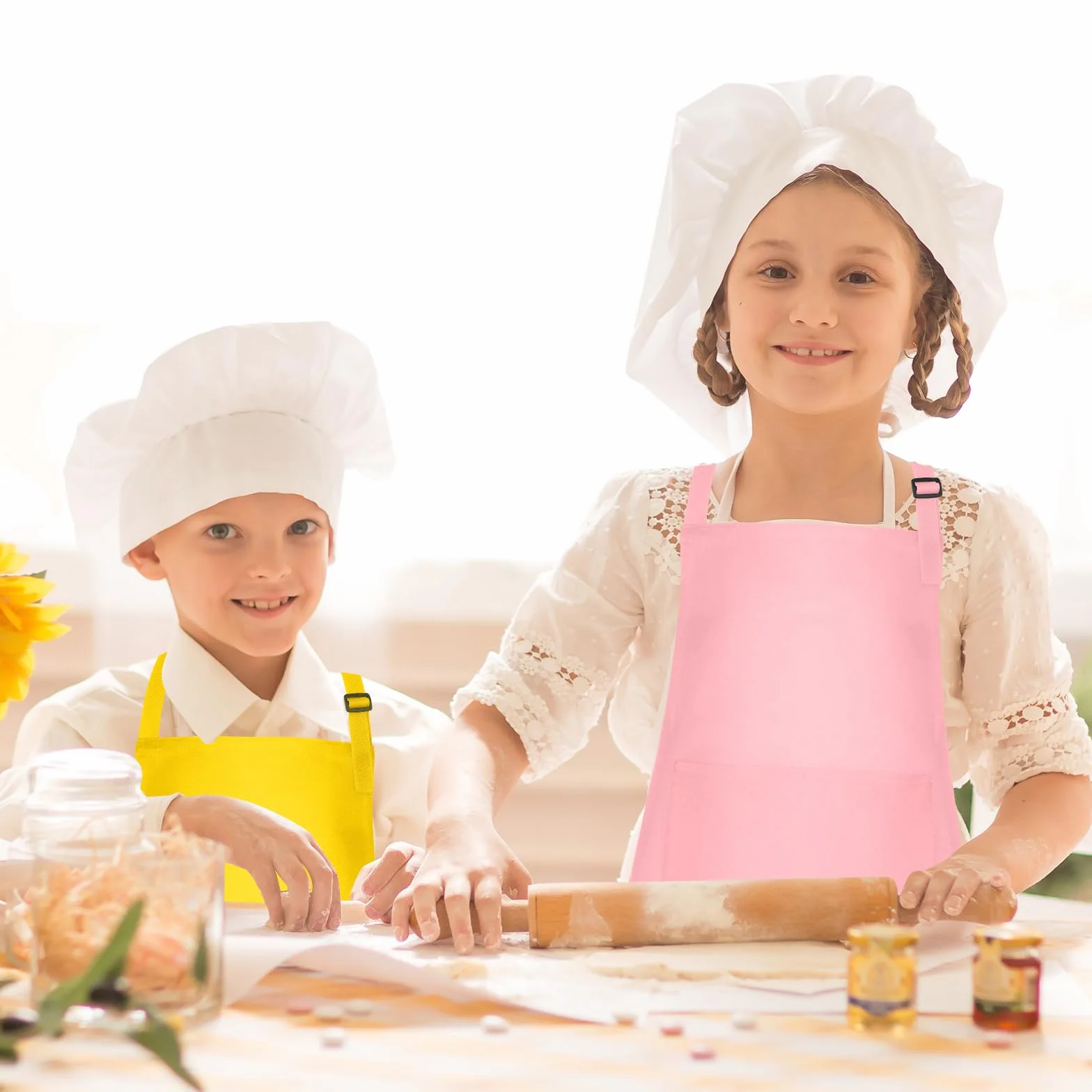 Lot de tabliers réglables pour enfants avec 2 poches - Tabliers de peinture et pâtisserie